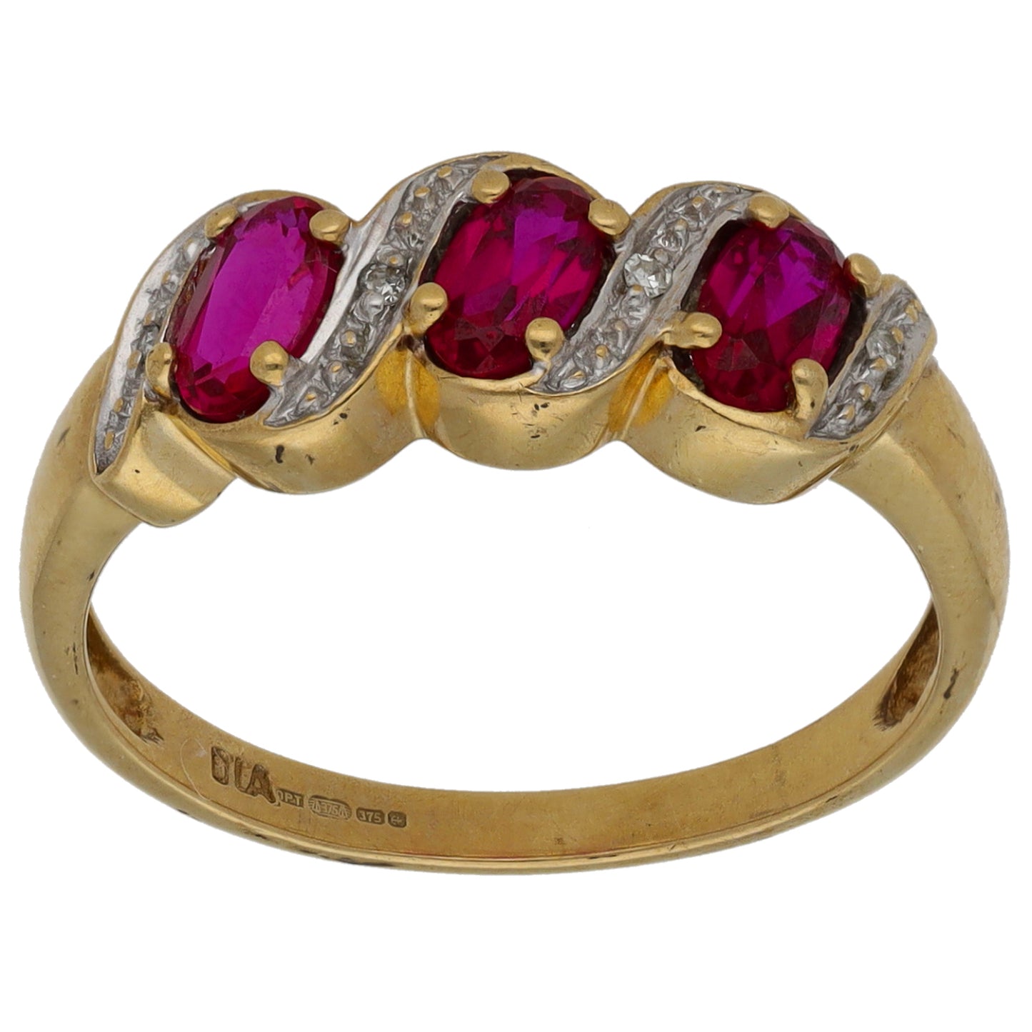 9ct Gold Man Made Ruby & 0.02ct Diamond Dress/Cocktail Ring Size N