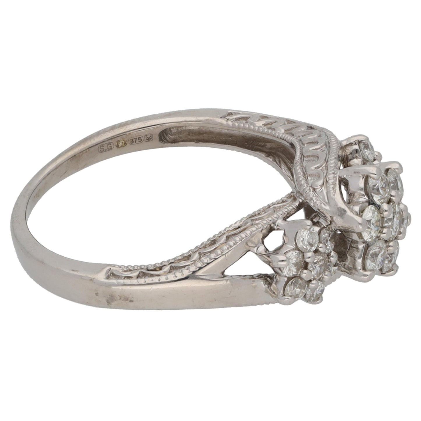 9ct White Gold 0.56ct Diamond Dress/Cocktail Ring Size K