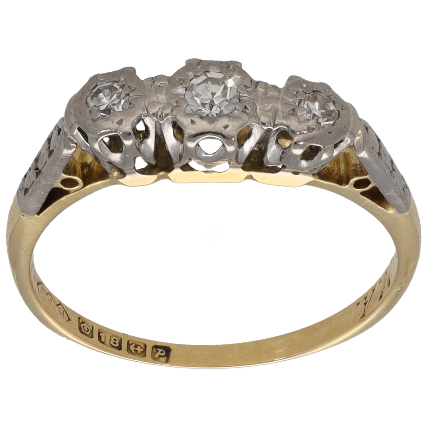18ct Gold 0.11ct Diamond Trilogy Ring Size L