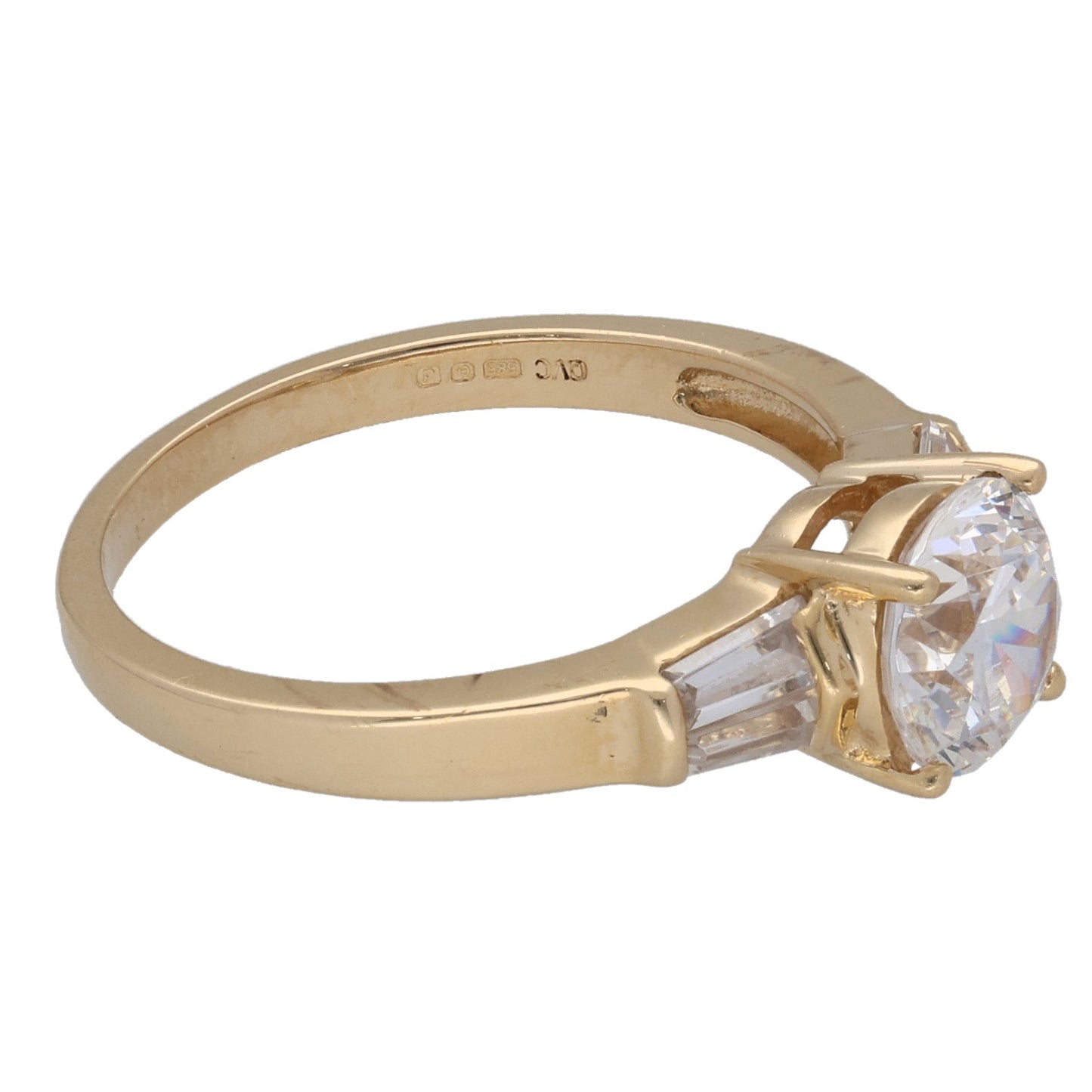 14ct Gold Cubic Zirconia Single Stone Ring With Accents Size N
