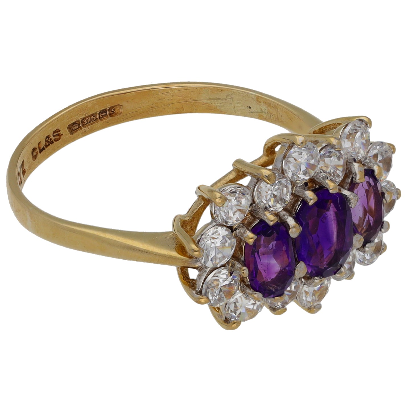 9ct Gold Amethyst & Cubic Zirconia Dress/Cocktail Ring Size P
