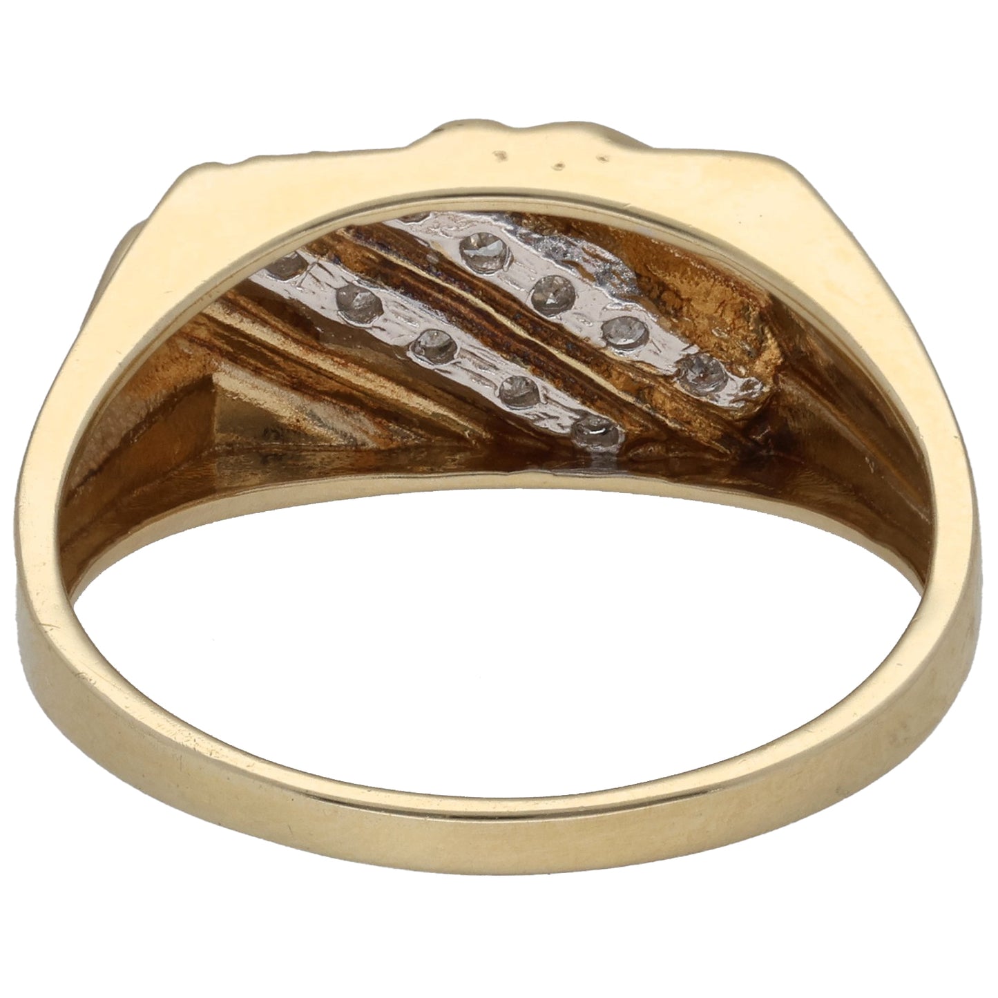 9ct Gold 0.10ct Diamond Patterned Signet Ring Size X