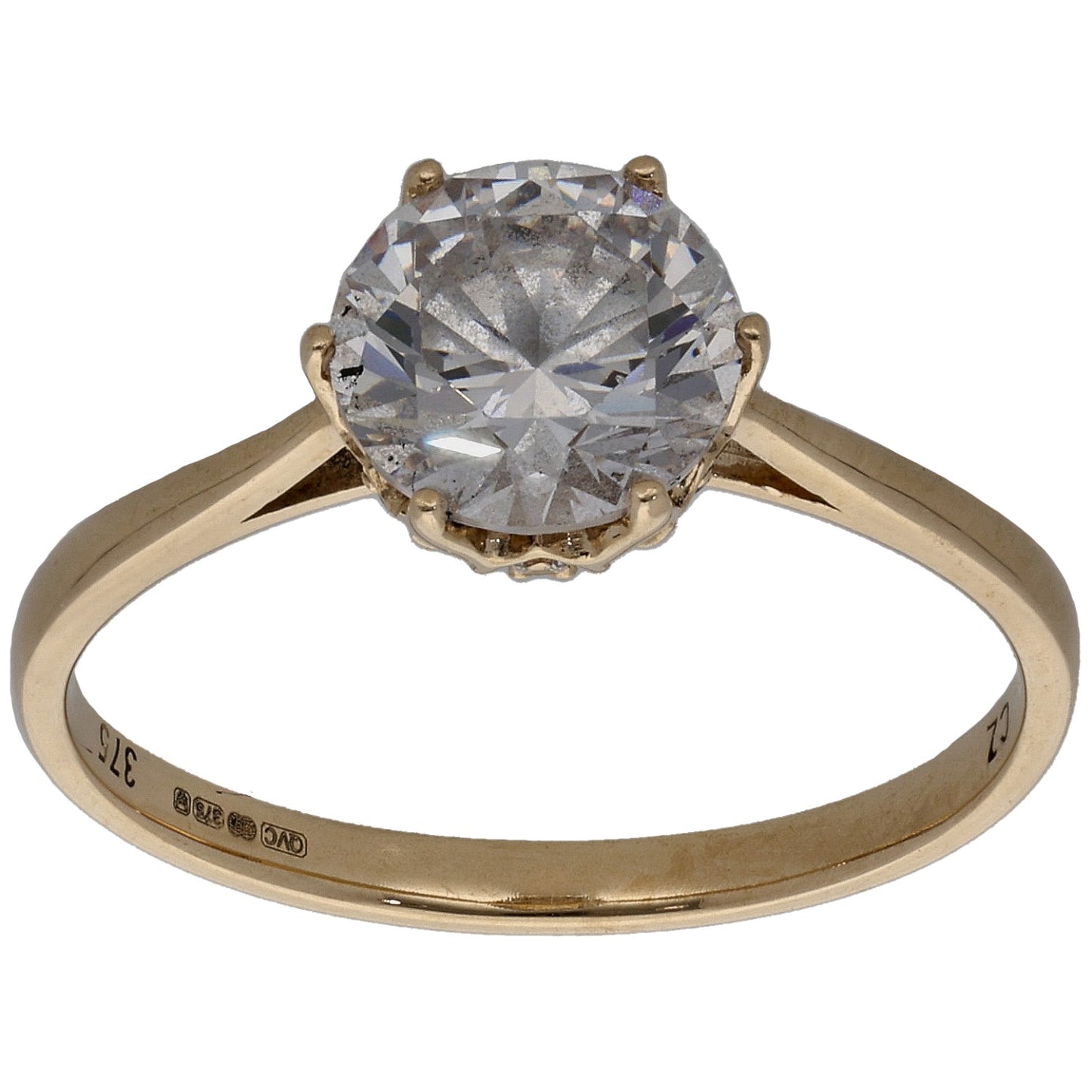 9ct Gold Cubic Zirconia Single Stone Ring Size R