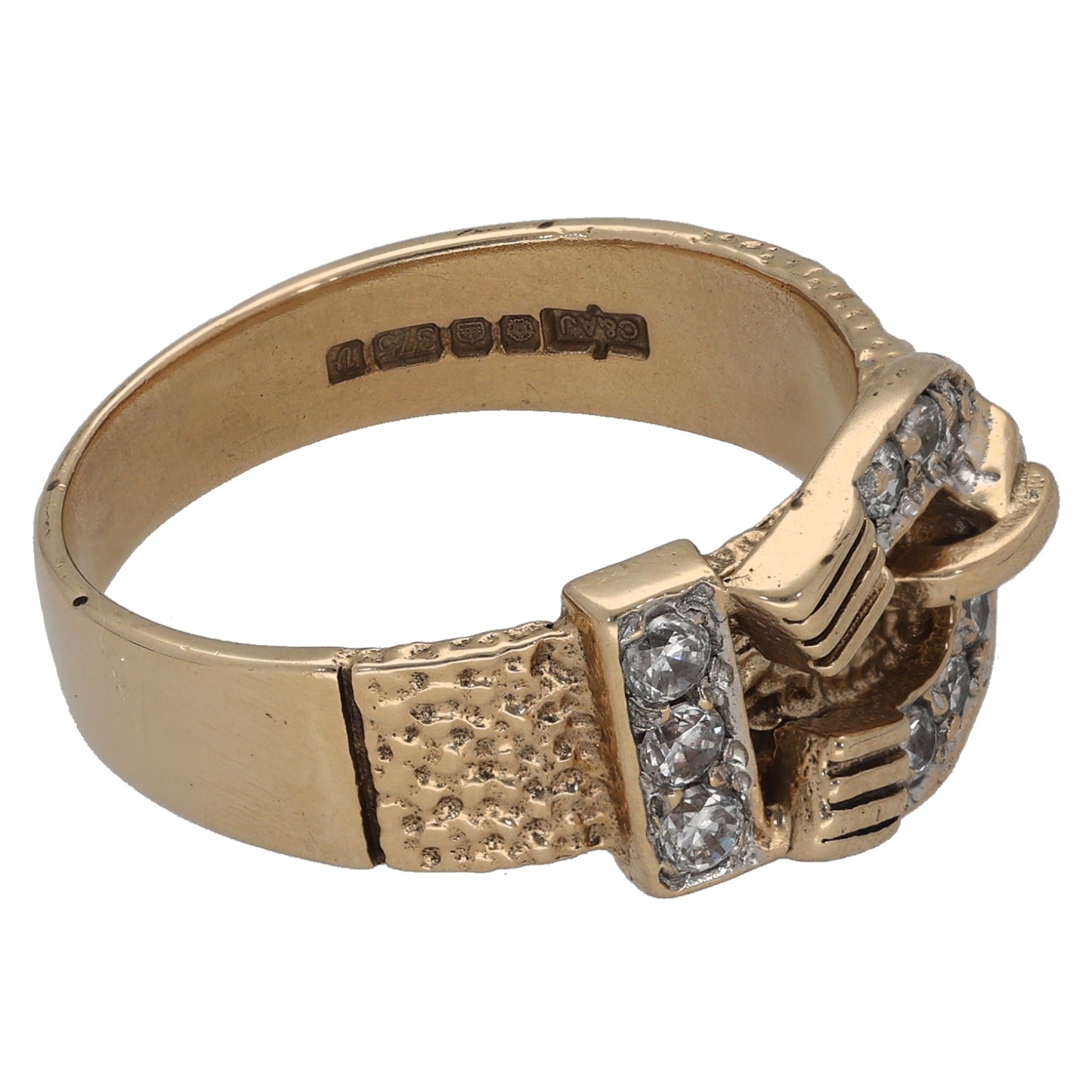 9ct Gold Cubic Zirconia Buckle Ring Size Q