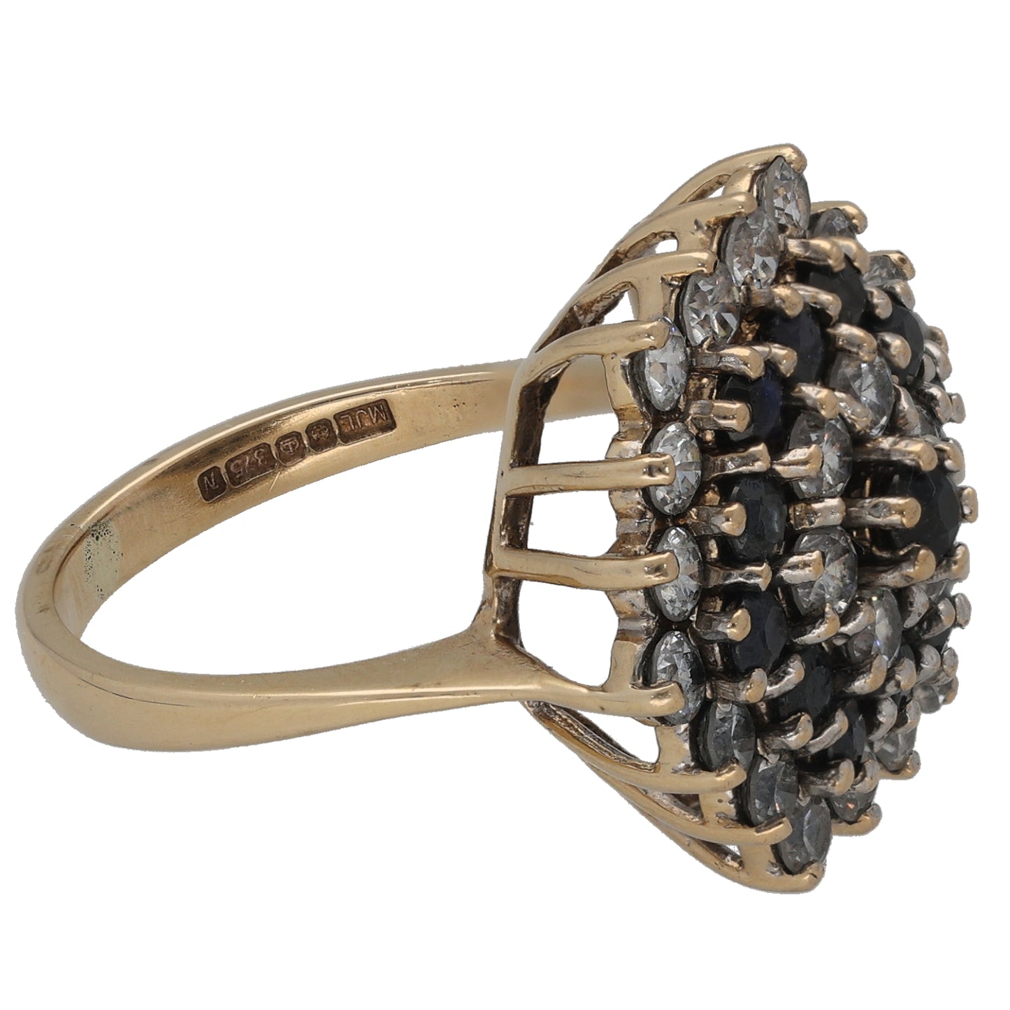 9ct Gold Sapphire & Cubic Zirconia Cluster Ring Size O