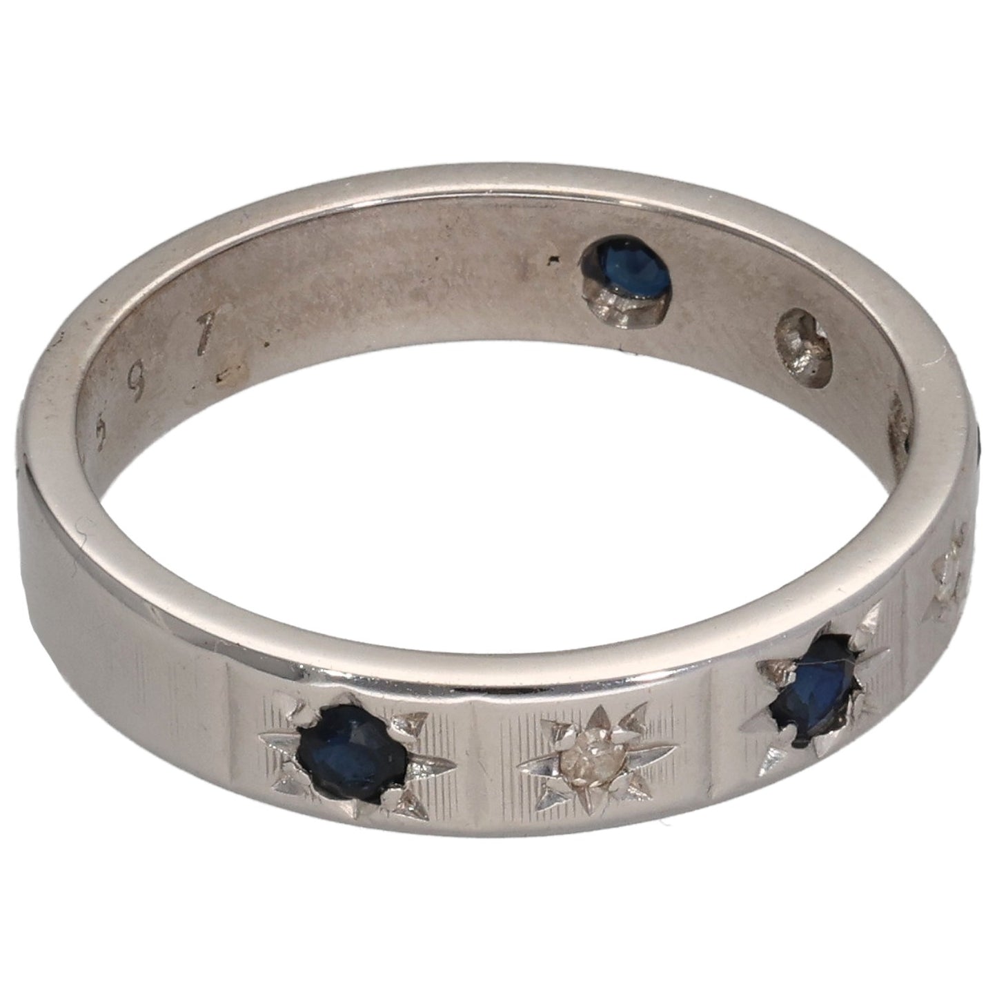18ct White Gold Sapphire & 0.03ct Diamond Half Eternity Ring Size L