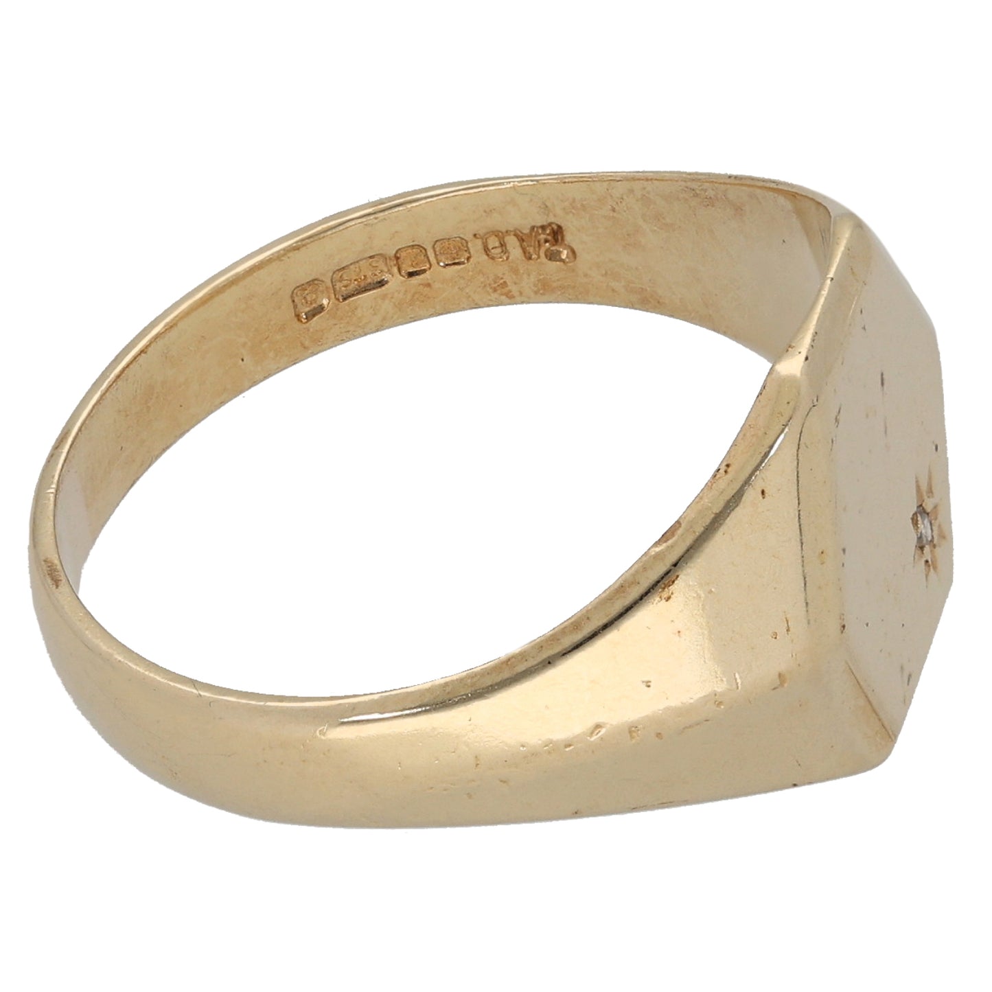 9ct Gold 0.005ct Diamond Patterned Signet Ring Size S