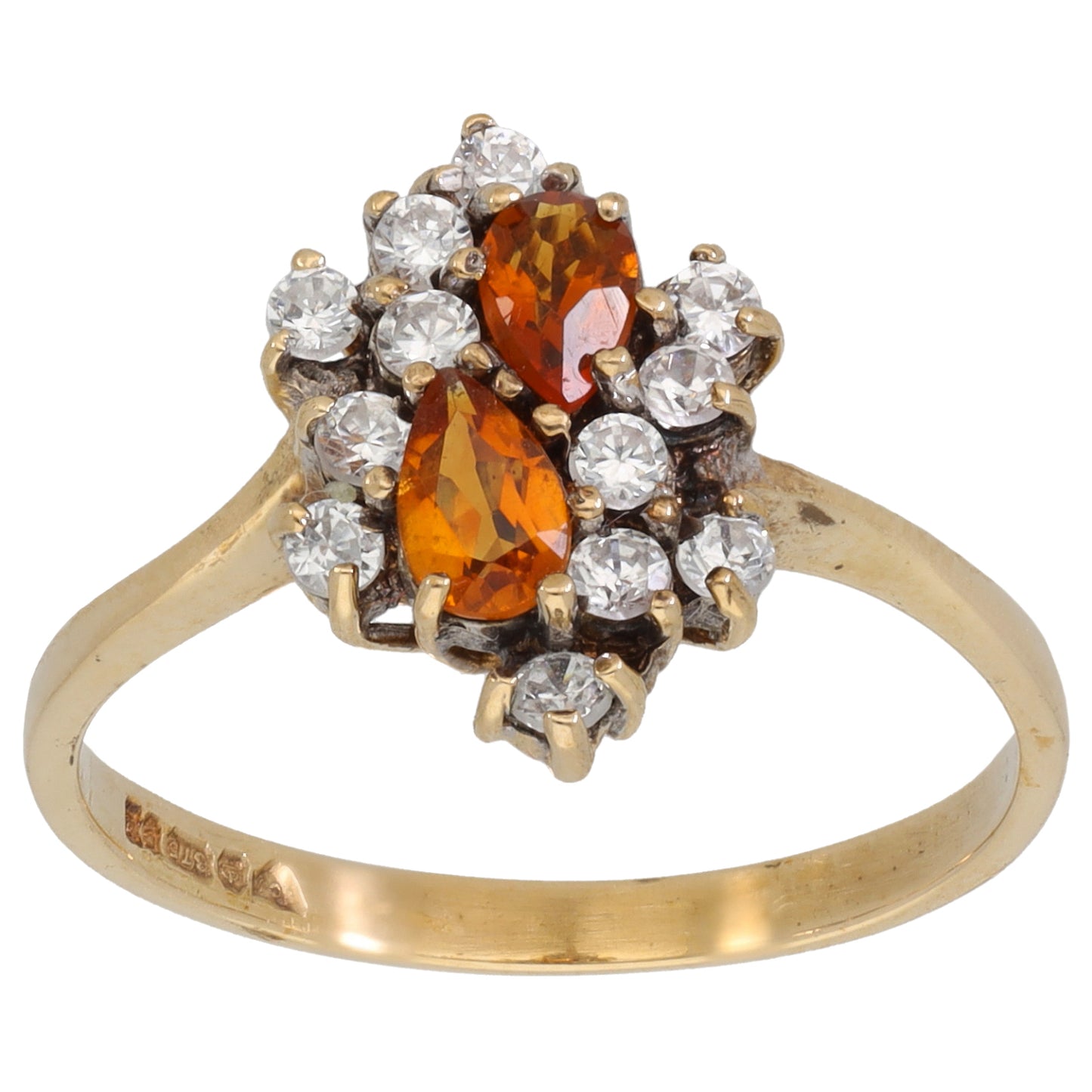 9ct Gold Citrine & Cubic Zirconia Dress/Cocktail Ring Size R
