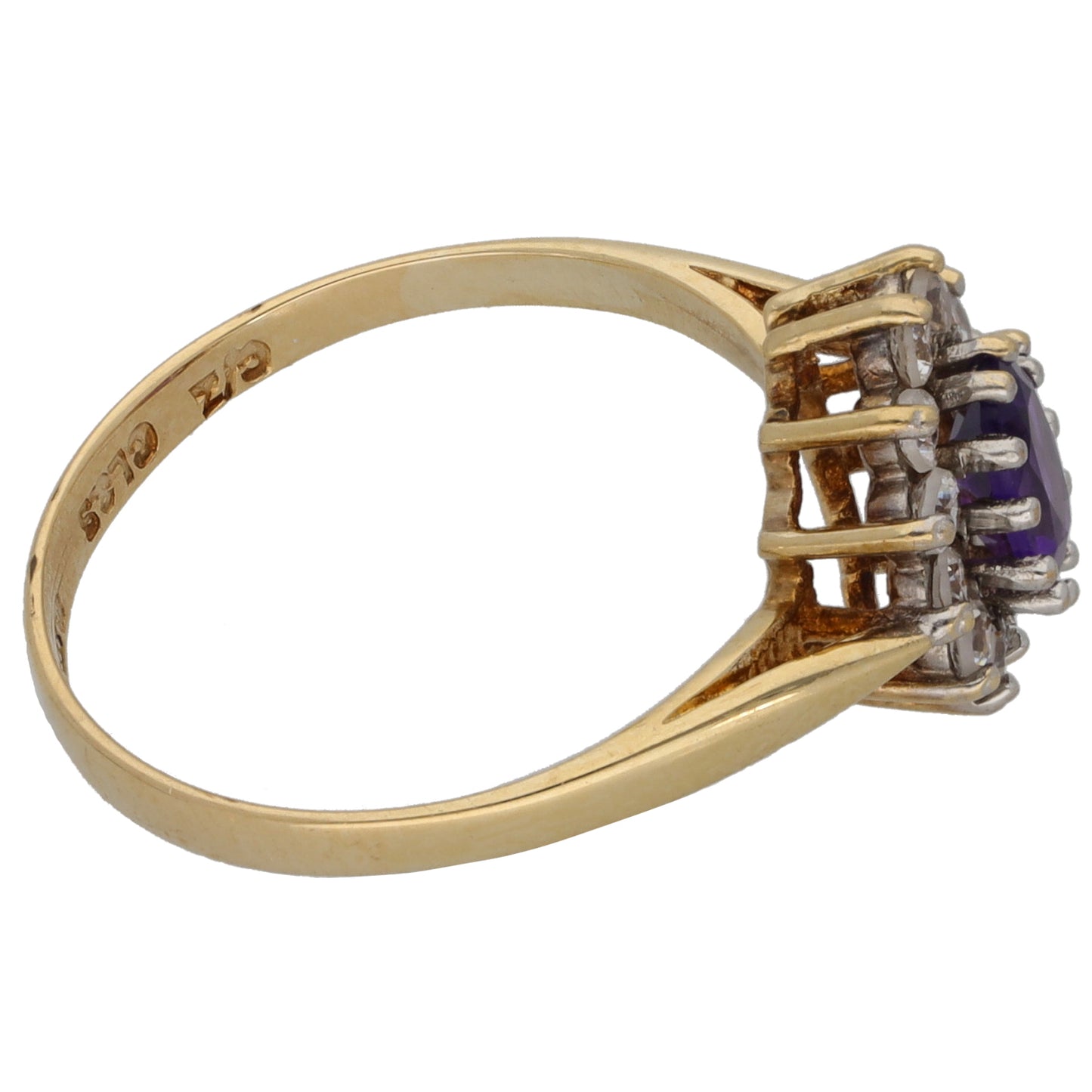 9ct Gold Amethyst & Imitation Gems Dress/Cocktail Ring Size L