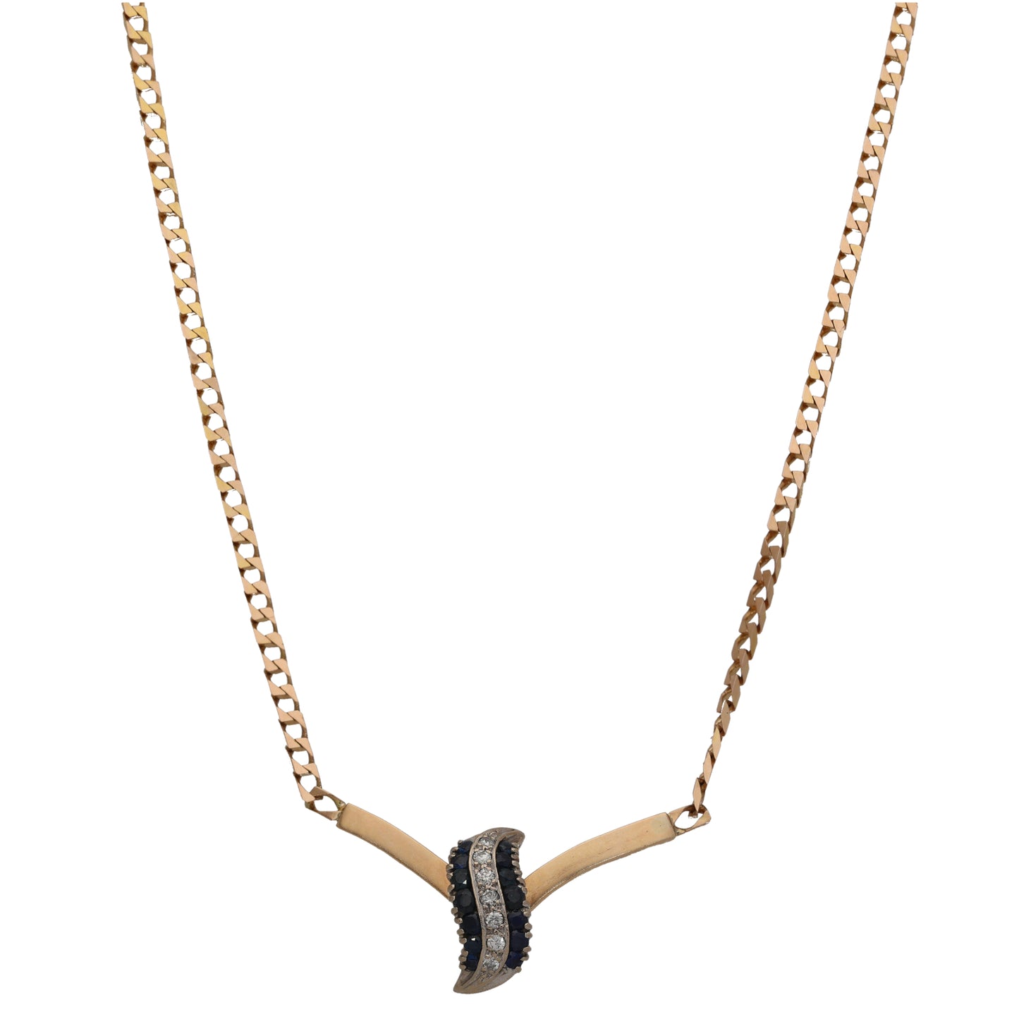 9ct Gold 0.21ct Diamond & Sapphire Fancy Necklace 18"