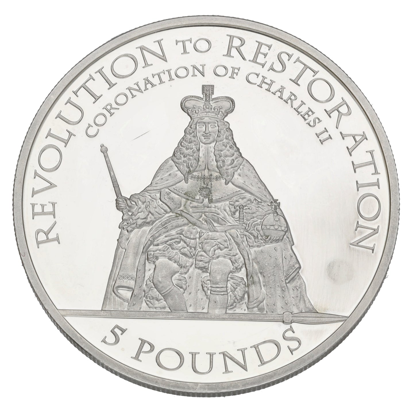 Sterling Silver Revolution To Restoration Coronation Of Charles II 5 Pounds Coin 2010