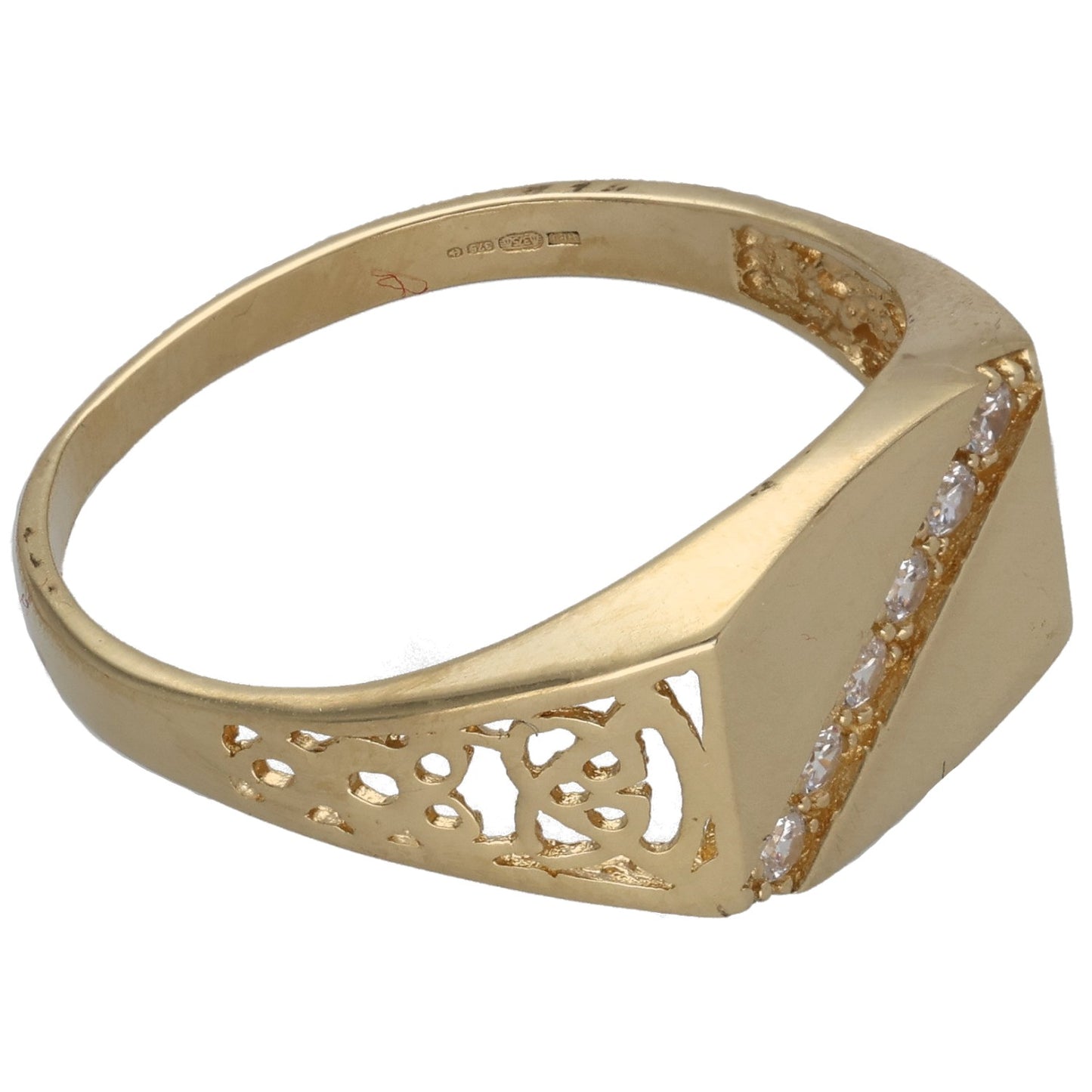 9ct Gold Cubic Zirconia Patterned Signet Ring Size X