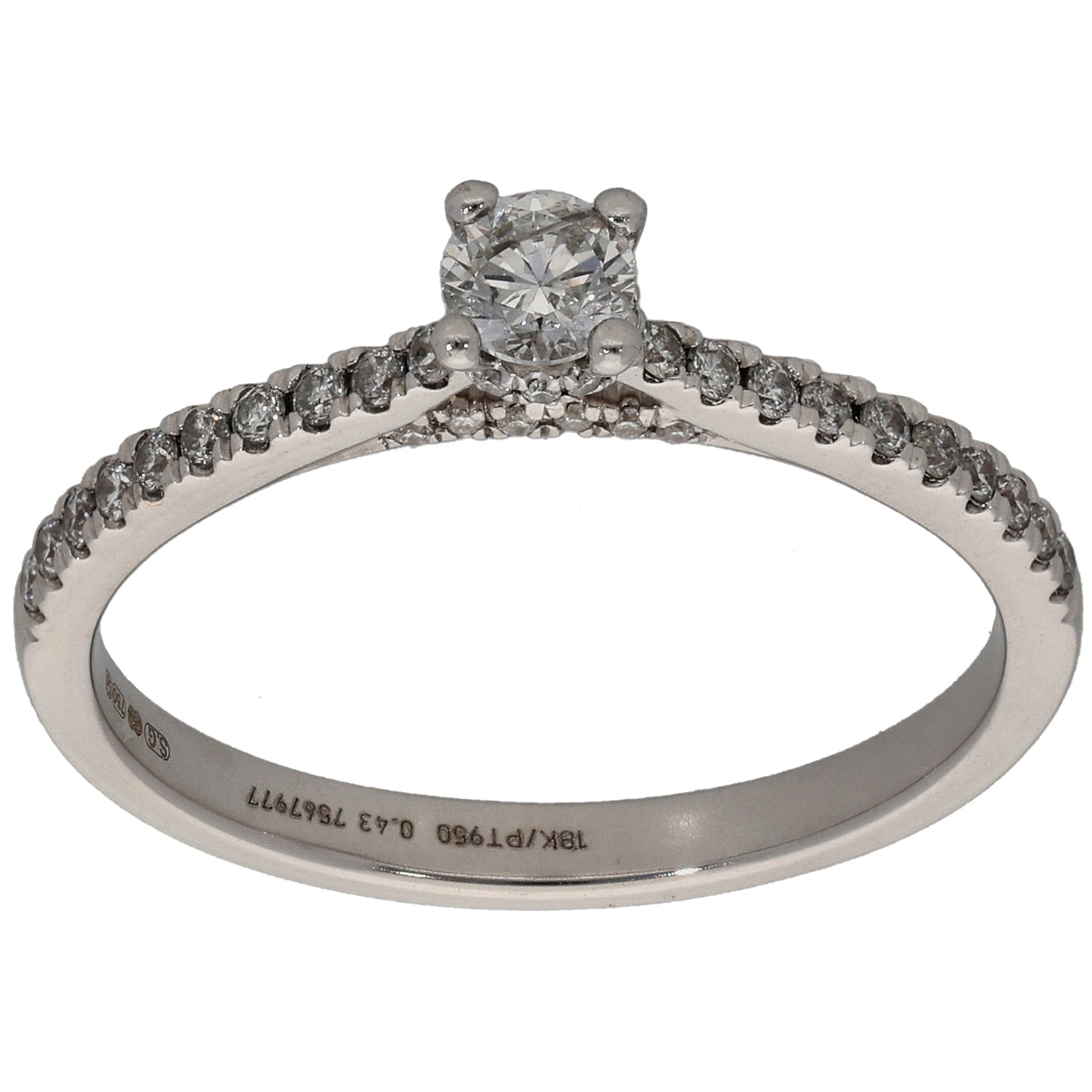 18ct White Gold 0.43ct Diamond Solitaire Ring With Accent Stones Size P