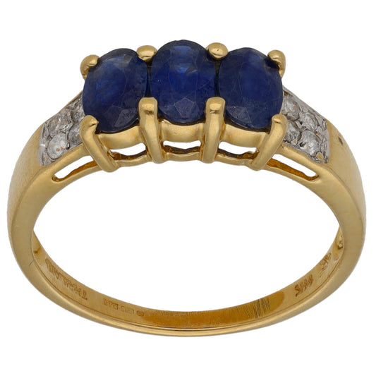 14ct Gold Sapphire & 0.08ct Diamond Dress/Cocktail Ring Size P