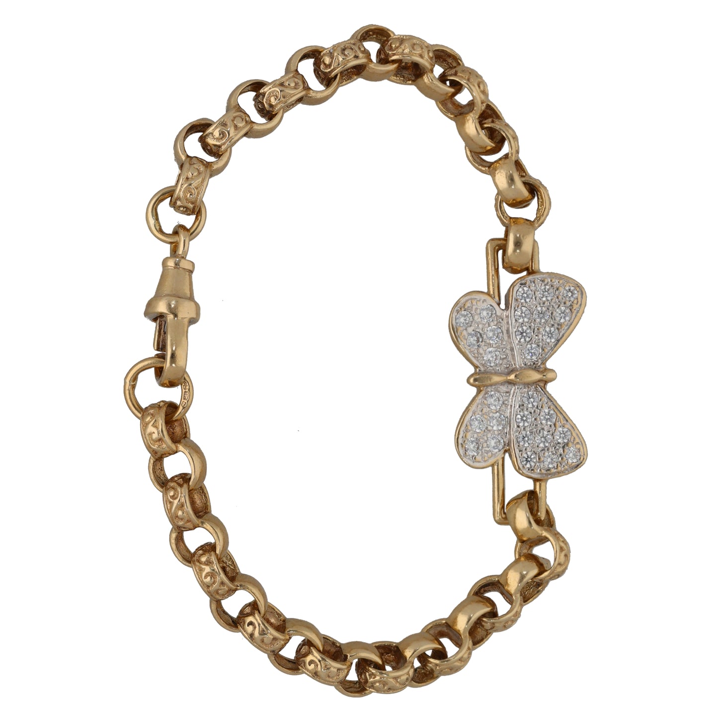 9ct Gold Cubic Zirconia Butterfly Curb Bracelet