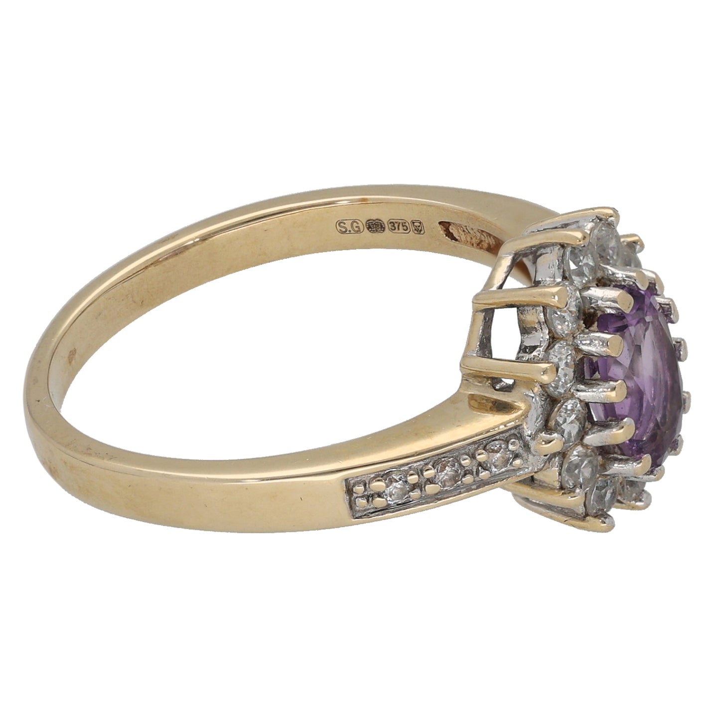 9ct Gold Amethyst & Cubic Zirconia Dress/Cocktail Ring Size O