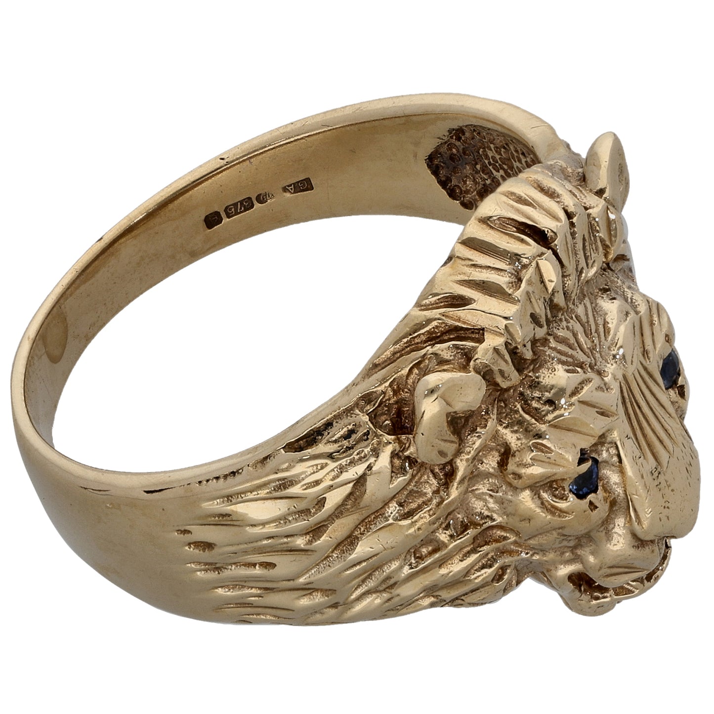 9ct Gold Sapphire Lion's Head Ring Size X