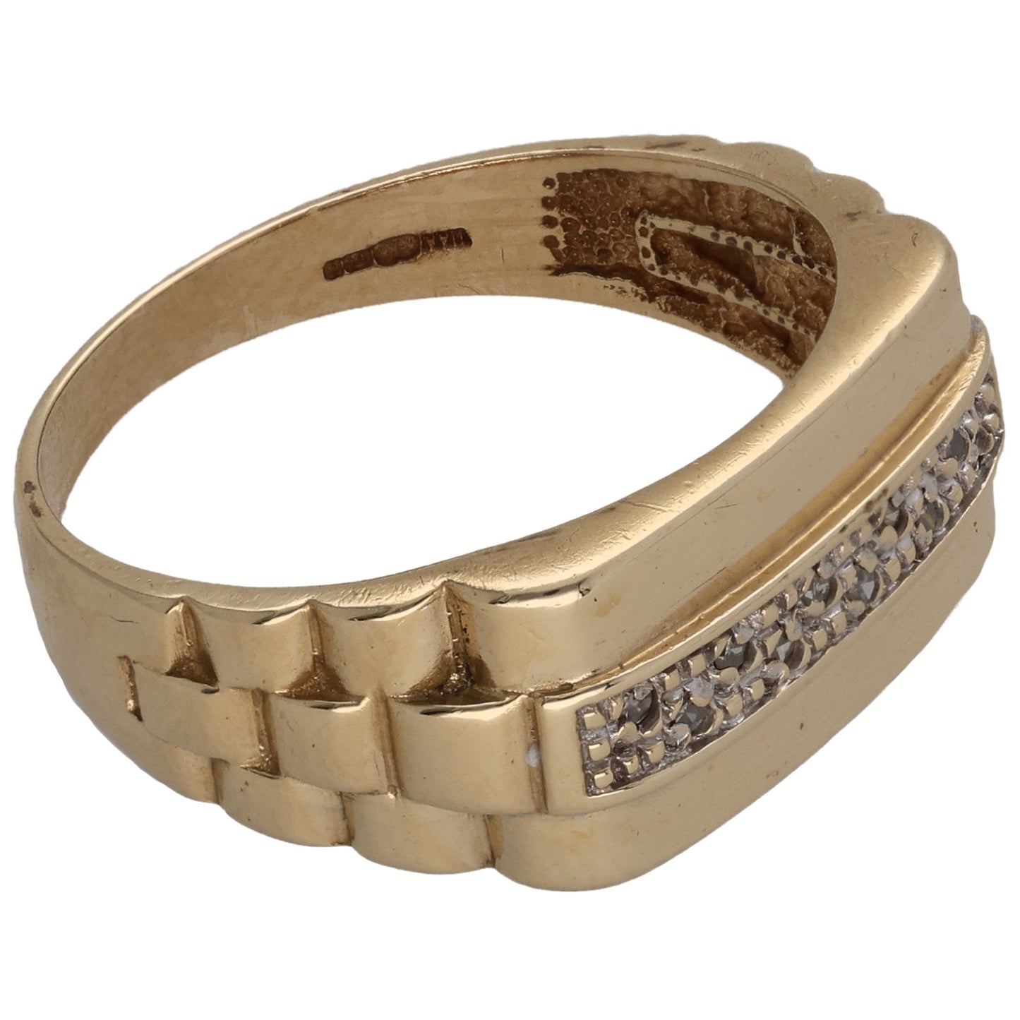 9ct Gold 0.05ct Diamond Patterned Signet Ring Size T