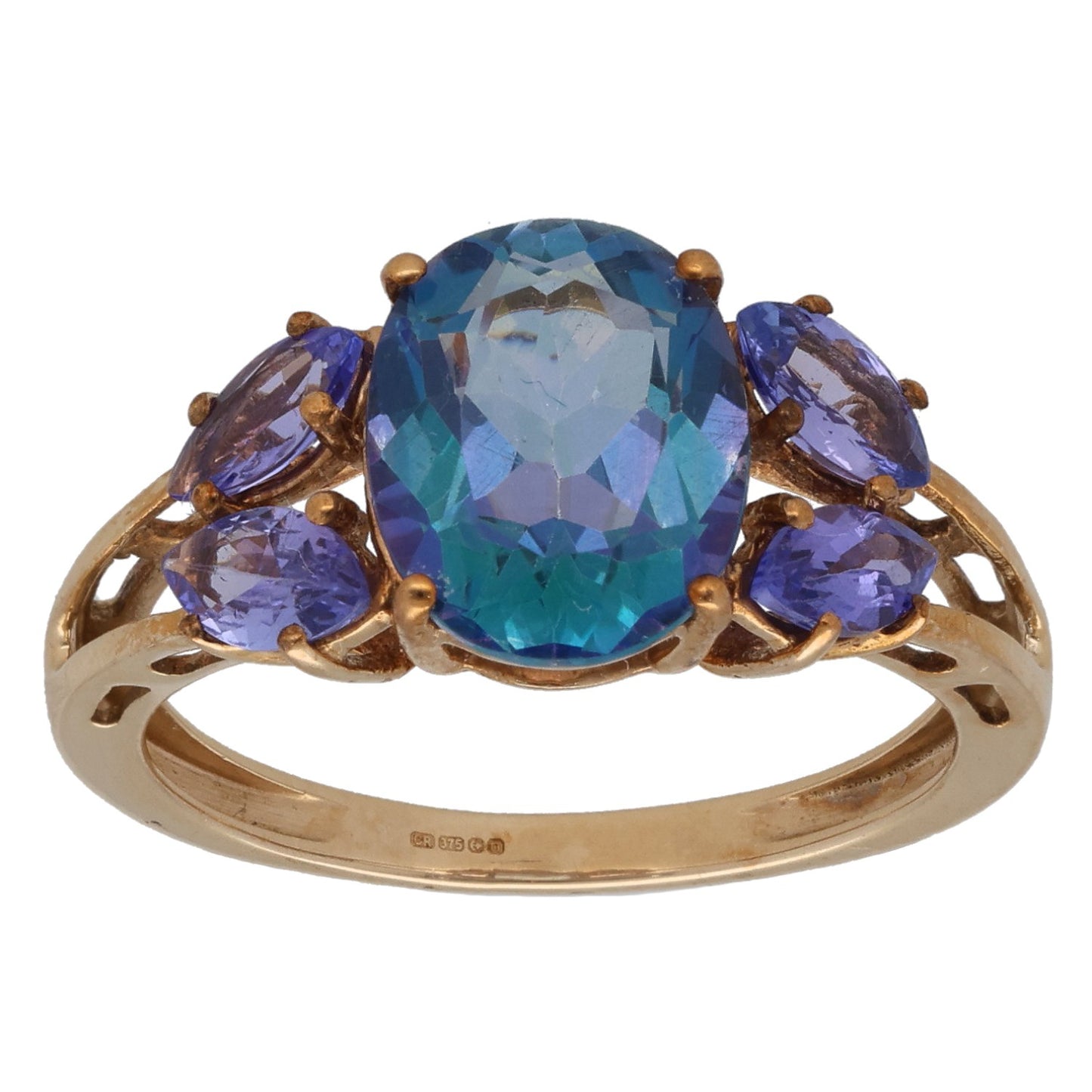 9ct Gold Coated Topaz & Tanzanite Dress/Cocktail Ring Size O