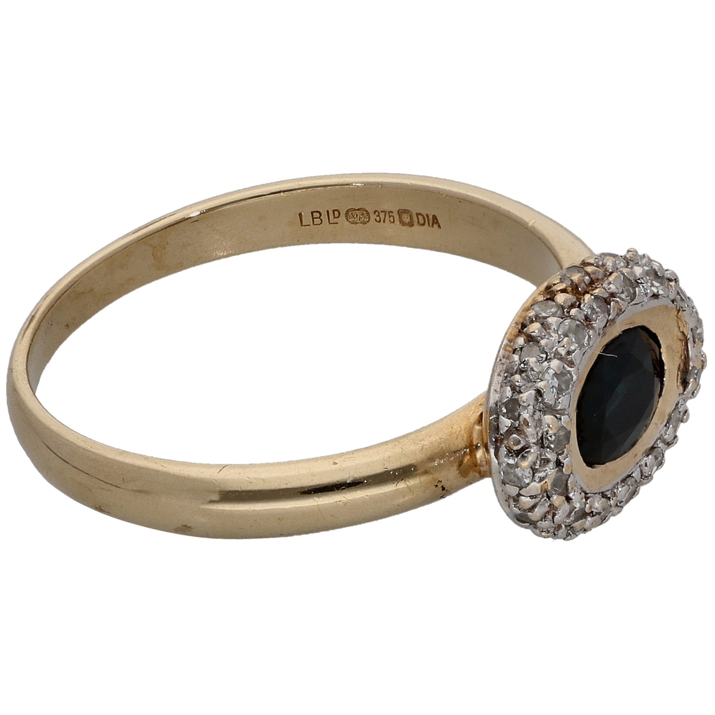 9ct Gold Sapphire & 0.01ct Diamond Dress/Cocktail Ring Size N