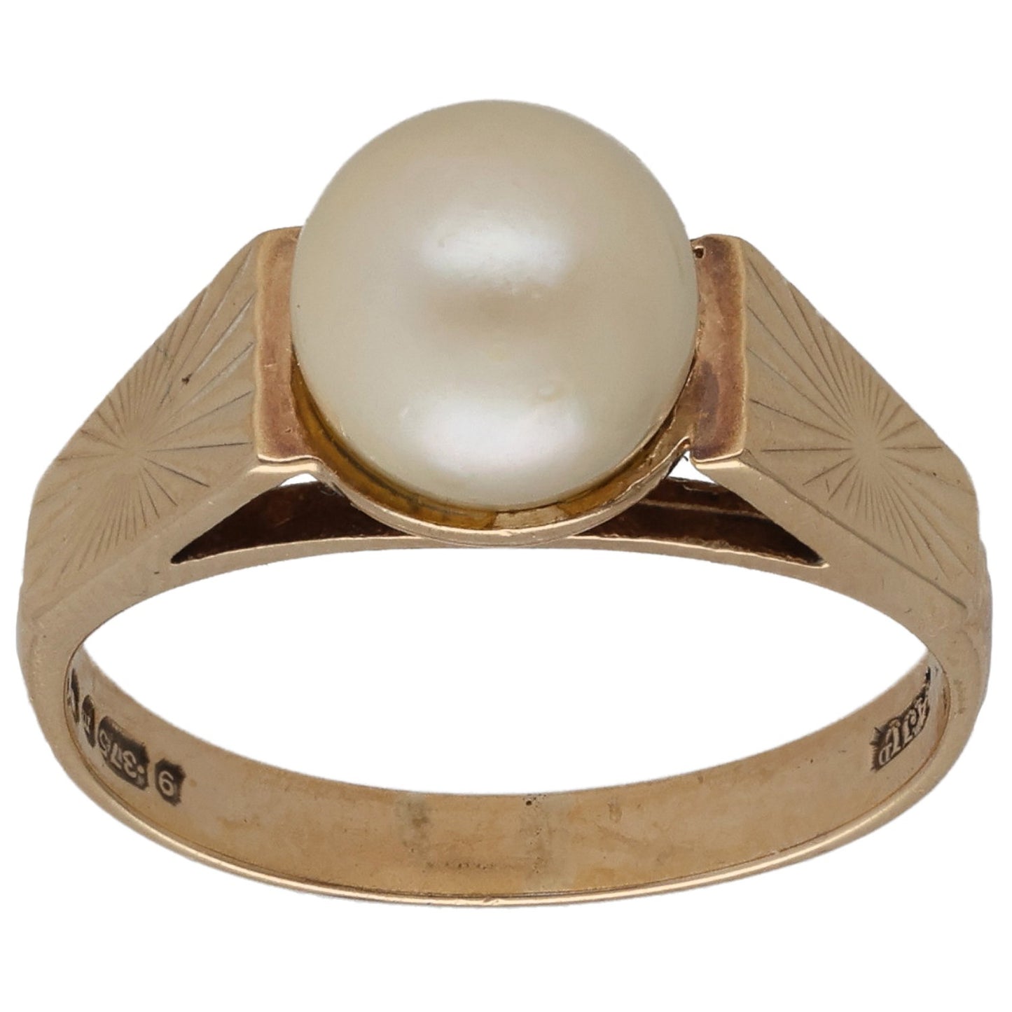 9ct Gold Cultured Pearl Single Stone Ring Size L