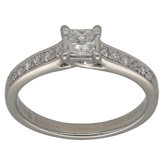 Platinum 0.45ct Diamond Solitaire Ring With Accent Stones Size K