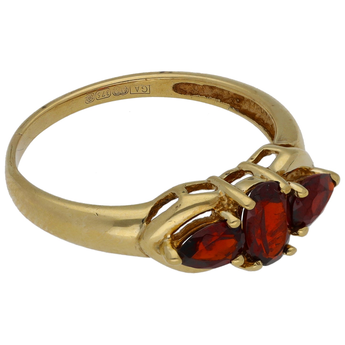 9ct Gold Garnet Three Stone Ring Size N
