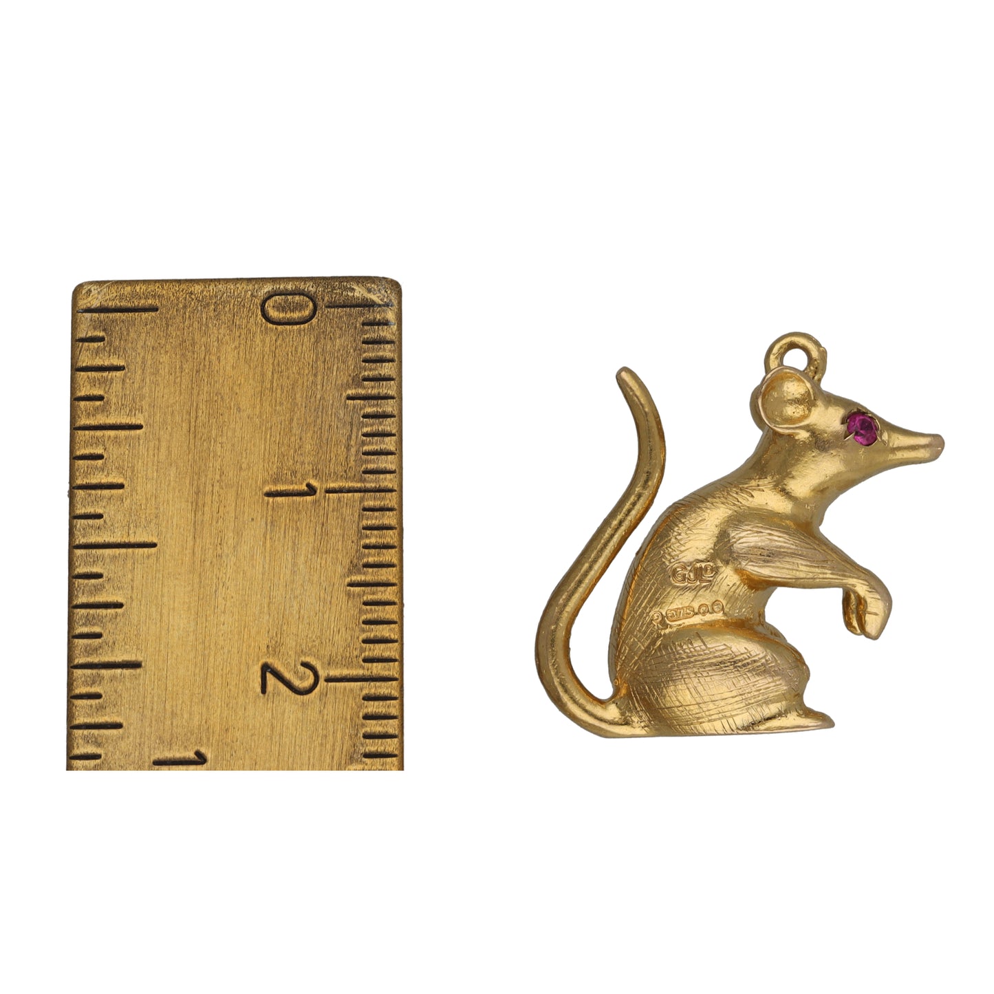 9ct Gold Man Made Ruby Mouse Pendant