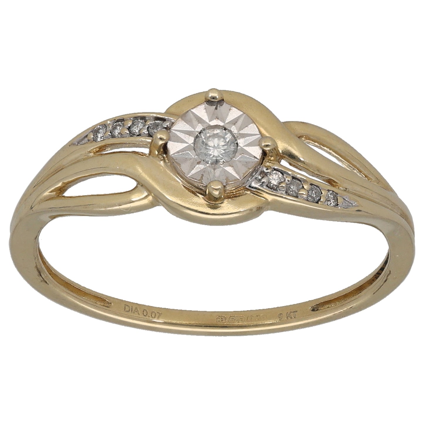 9ct Bicolour Gold 0.08ct Diamond Solitaire Ring With Accent Stones Size Q