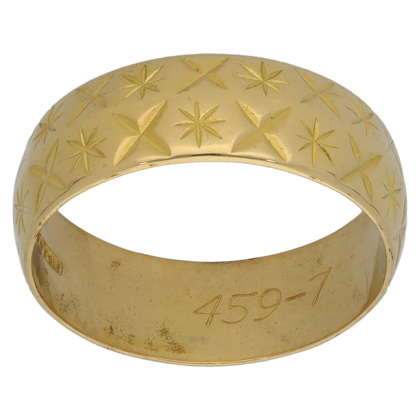 18ct Gold Patterned Wedding Ring Size O