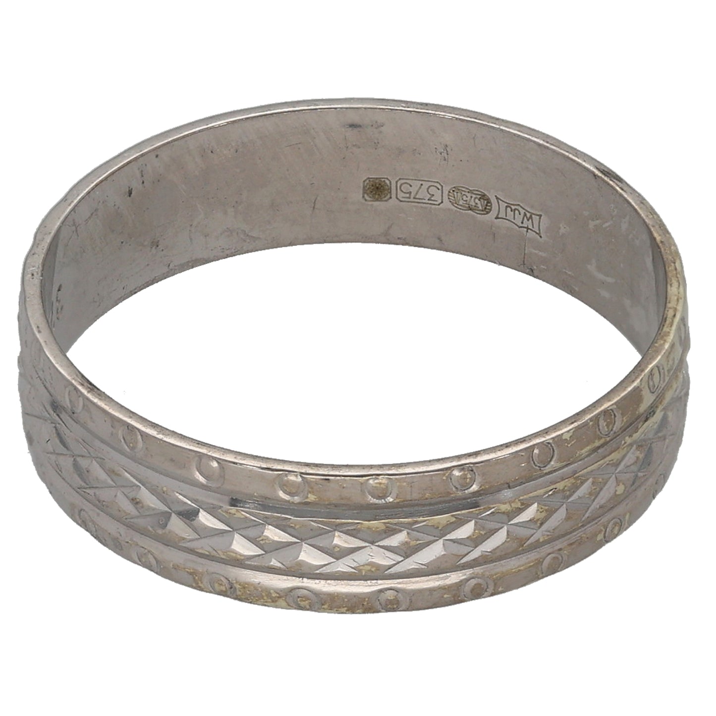 9ct White Gold Patterned Wedding Ring Size P