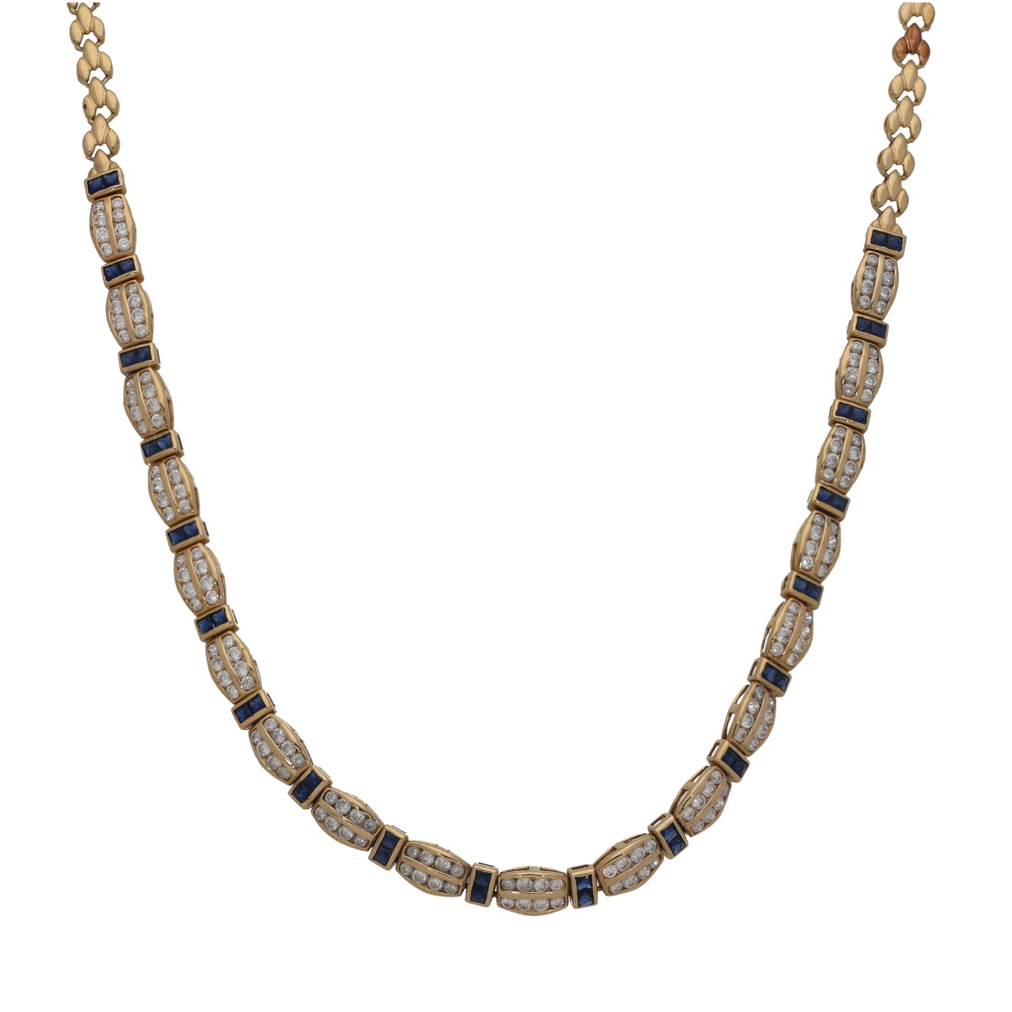 9ct Gold Sapphire & Cubic Zirconia Fancy Necklace 16"