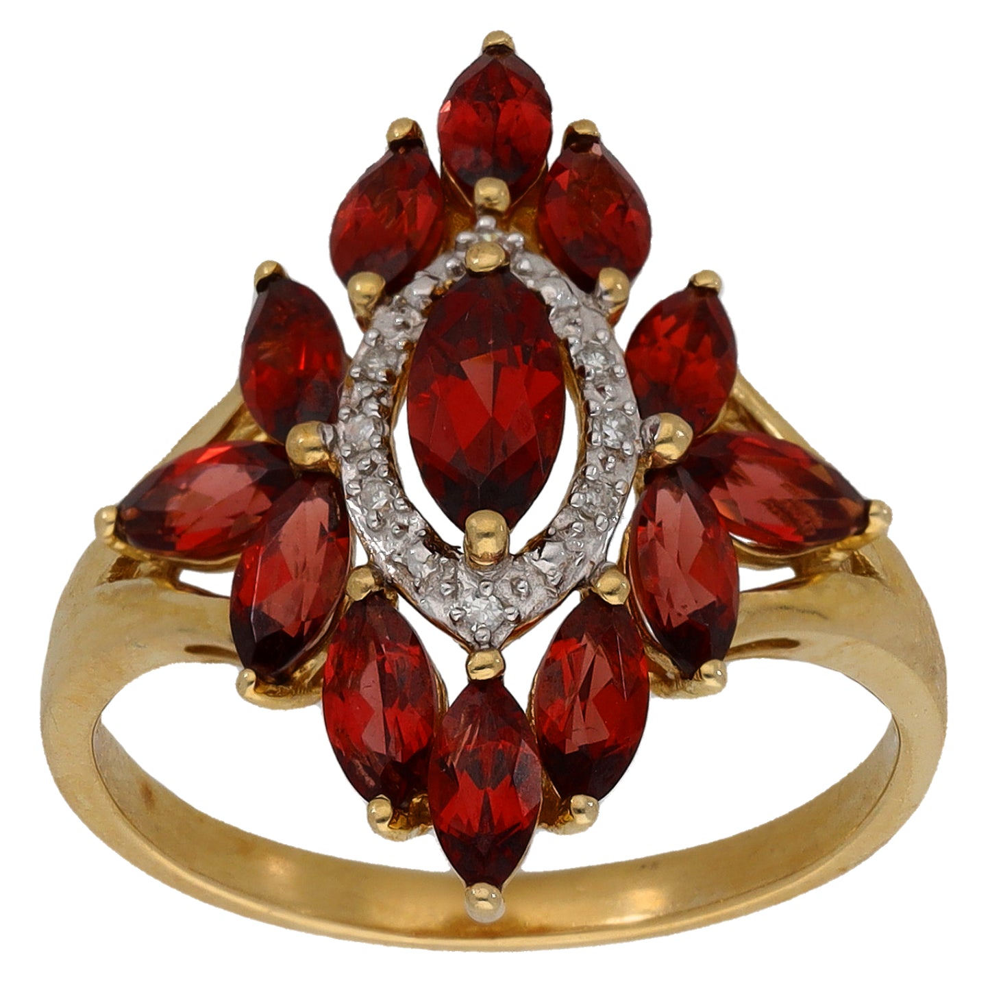 9ct Gold Garnet & 0.04ct Diamond Dress/Cocktail Ring Size P