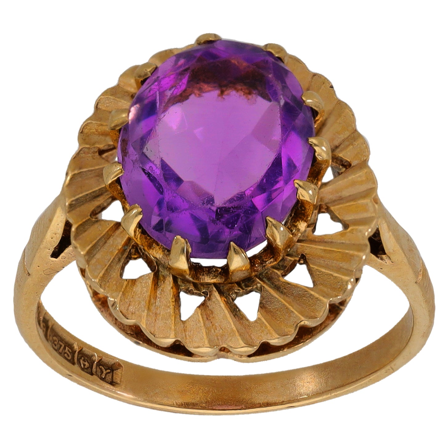 9ct Gold Amethyst Single Stone Ring Size O