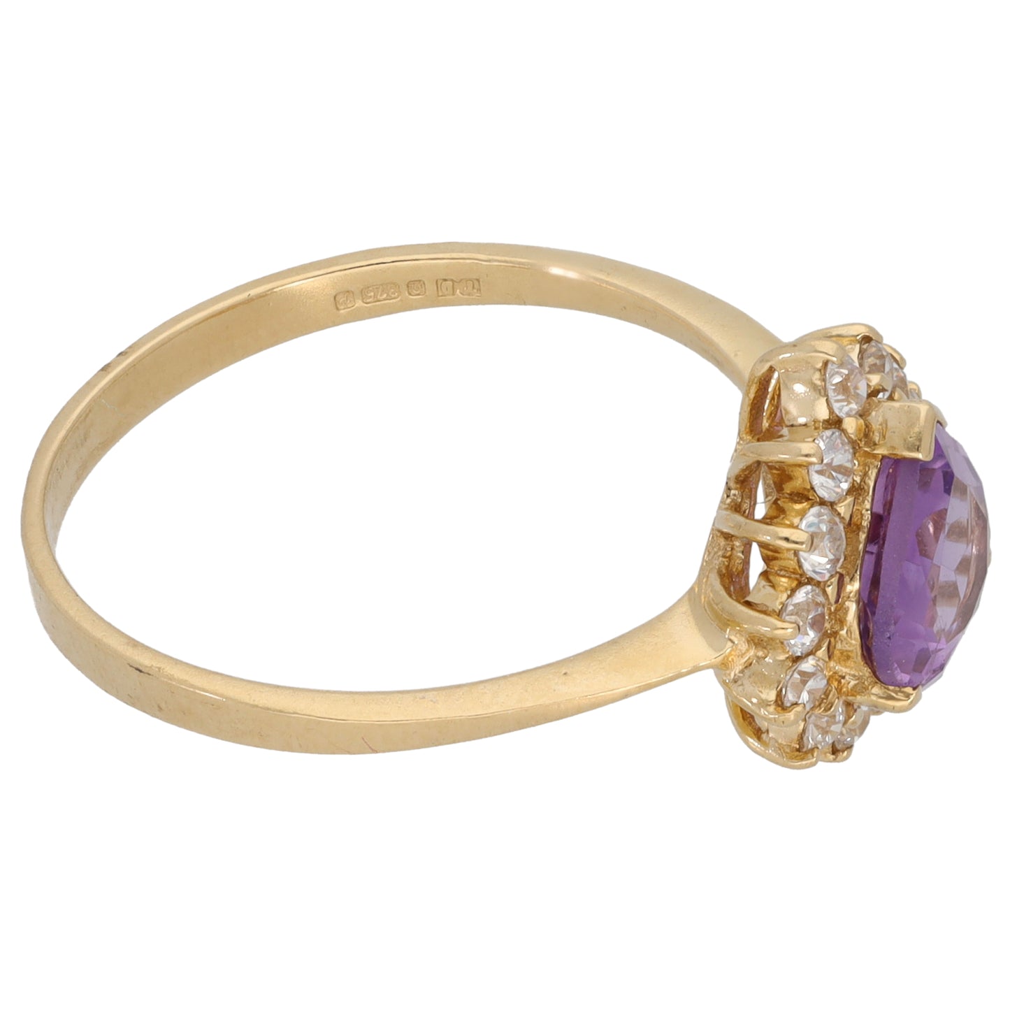 9ct Gold Amethyst & Cubic Zirconia Dress/Cocktail Ring Size T