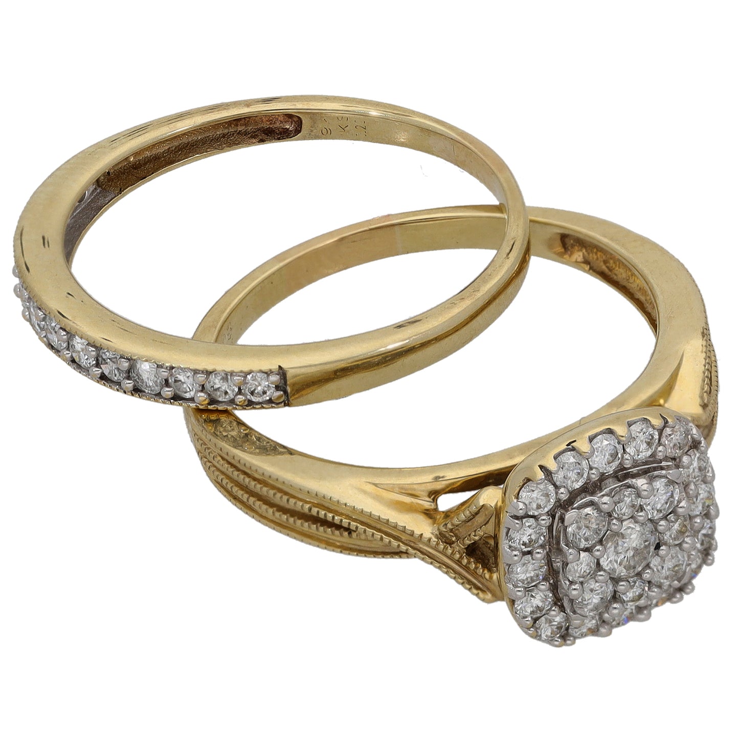9ct Gold 0.655ct Diamond Ring Set Size P