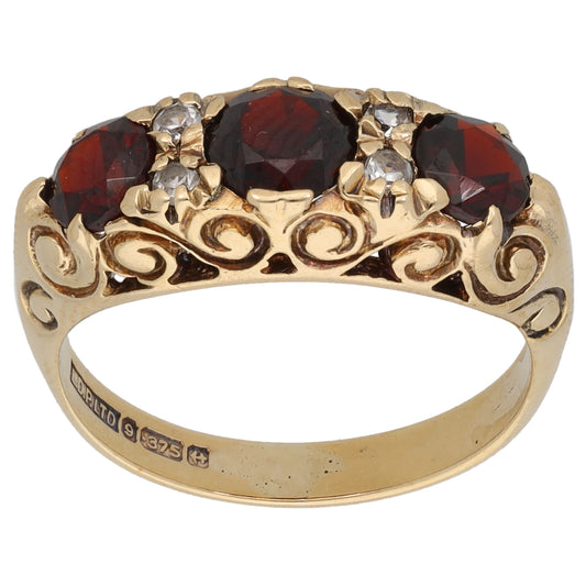 9ct Gold Garnet & Cubic Zirconia Half Eternity Ring Size K