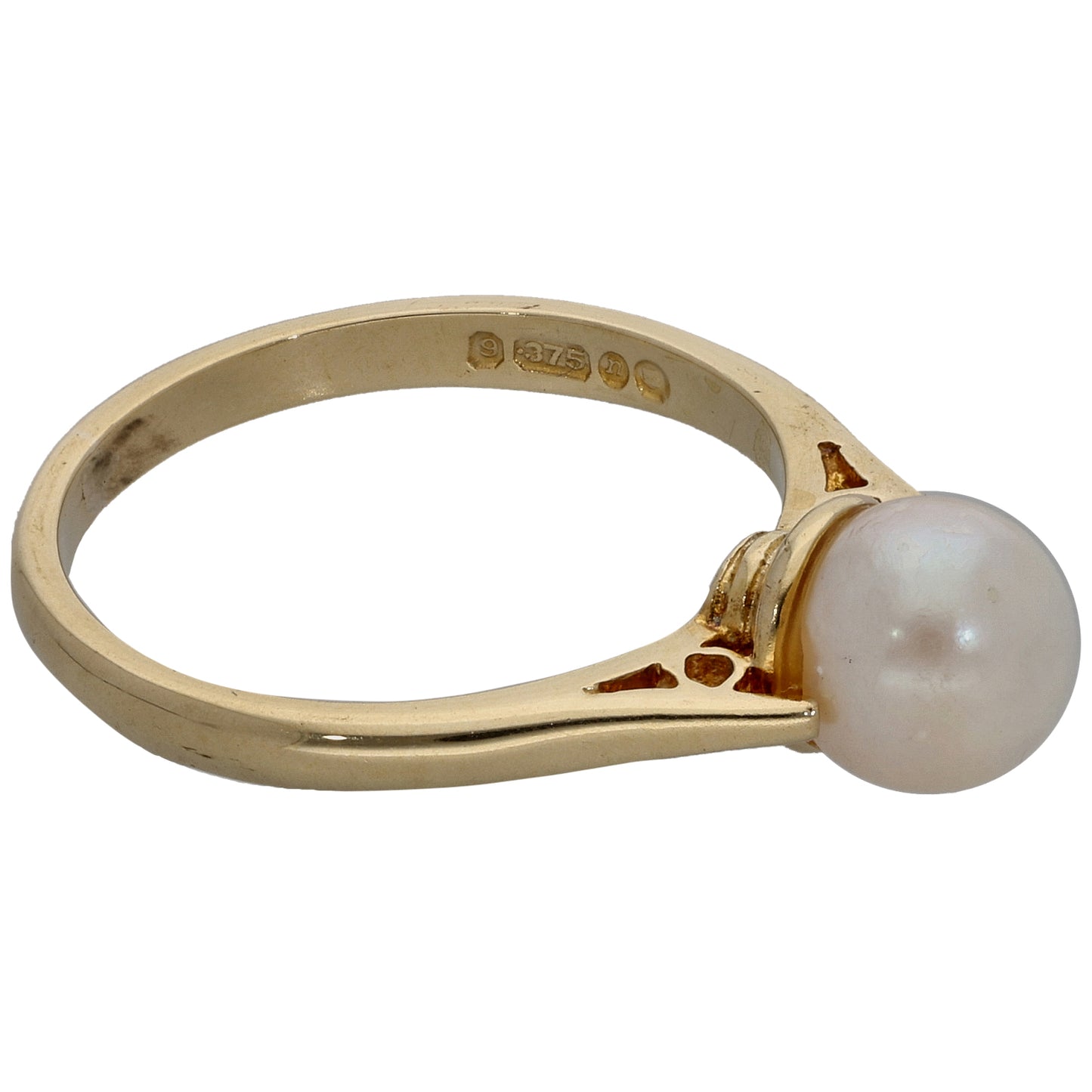 9ct Gold Cultured Pearl Single Stone Ring Size L
