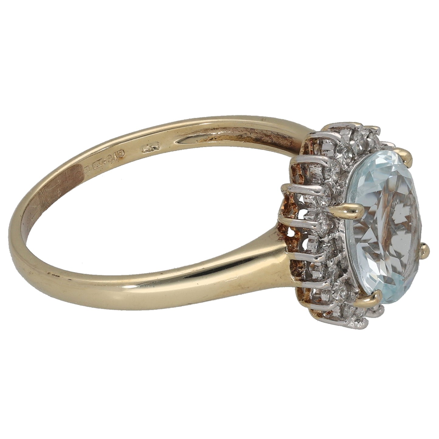 9ct Gold Aquamarine & 0.18ct Diamond Dress/Cocktail Ring Size T