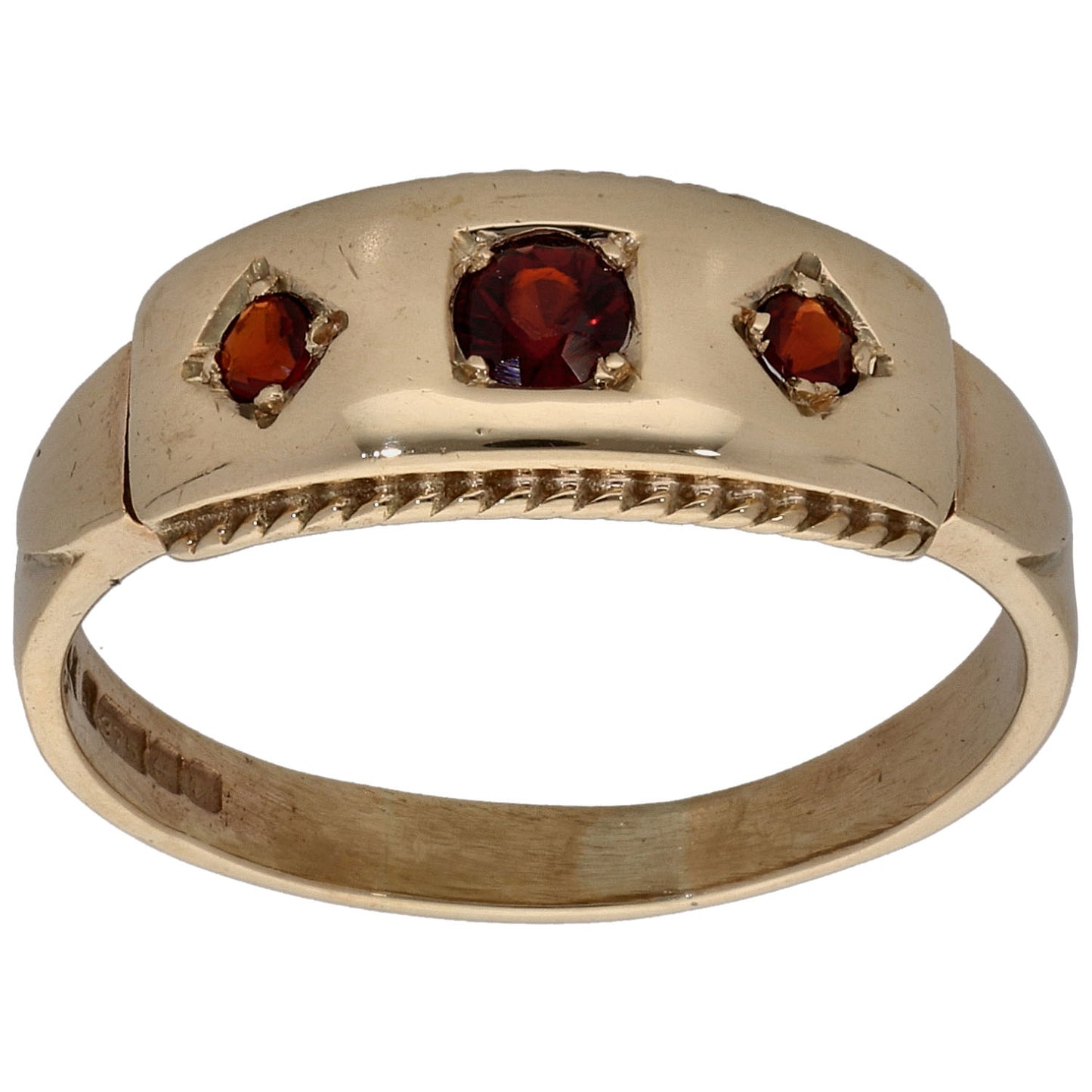 9ct Gold Garnet Three Stone Ring Size R