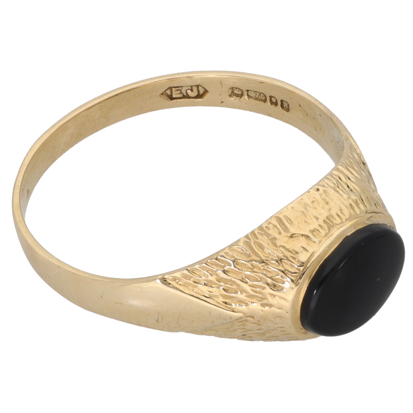 9ct Gold Onyx Patterned Signet Ring Size N