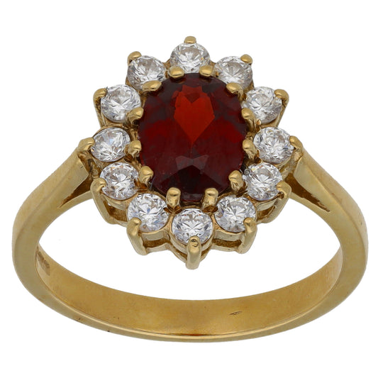 9ct Gold Garnet & Cubic Zirconia Dress/Cocktail Ring Size O