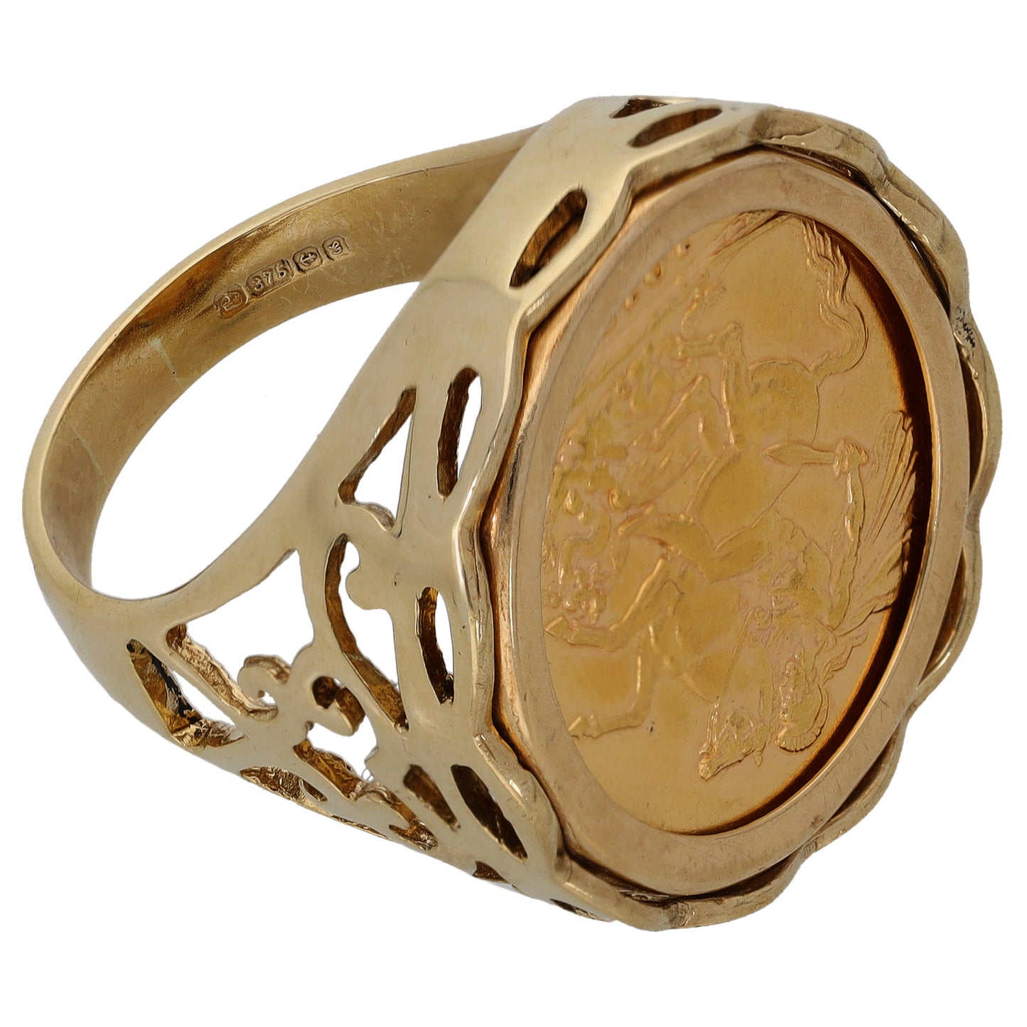 9ct Gold Full Sovereign Coin Ring Size T