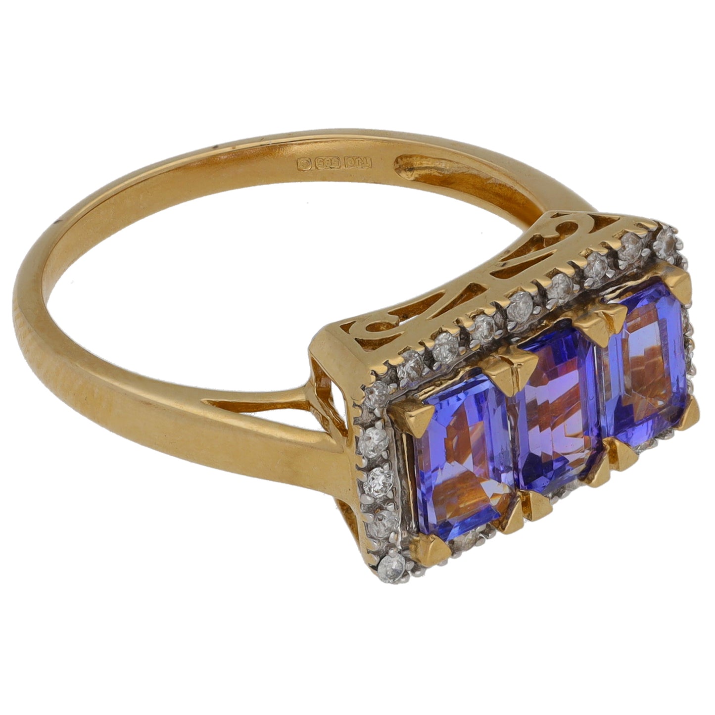14ct Gold Tanzanite & 0.25ct Diamond Dress/Cocktail Ring Size Q