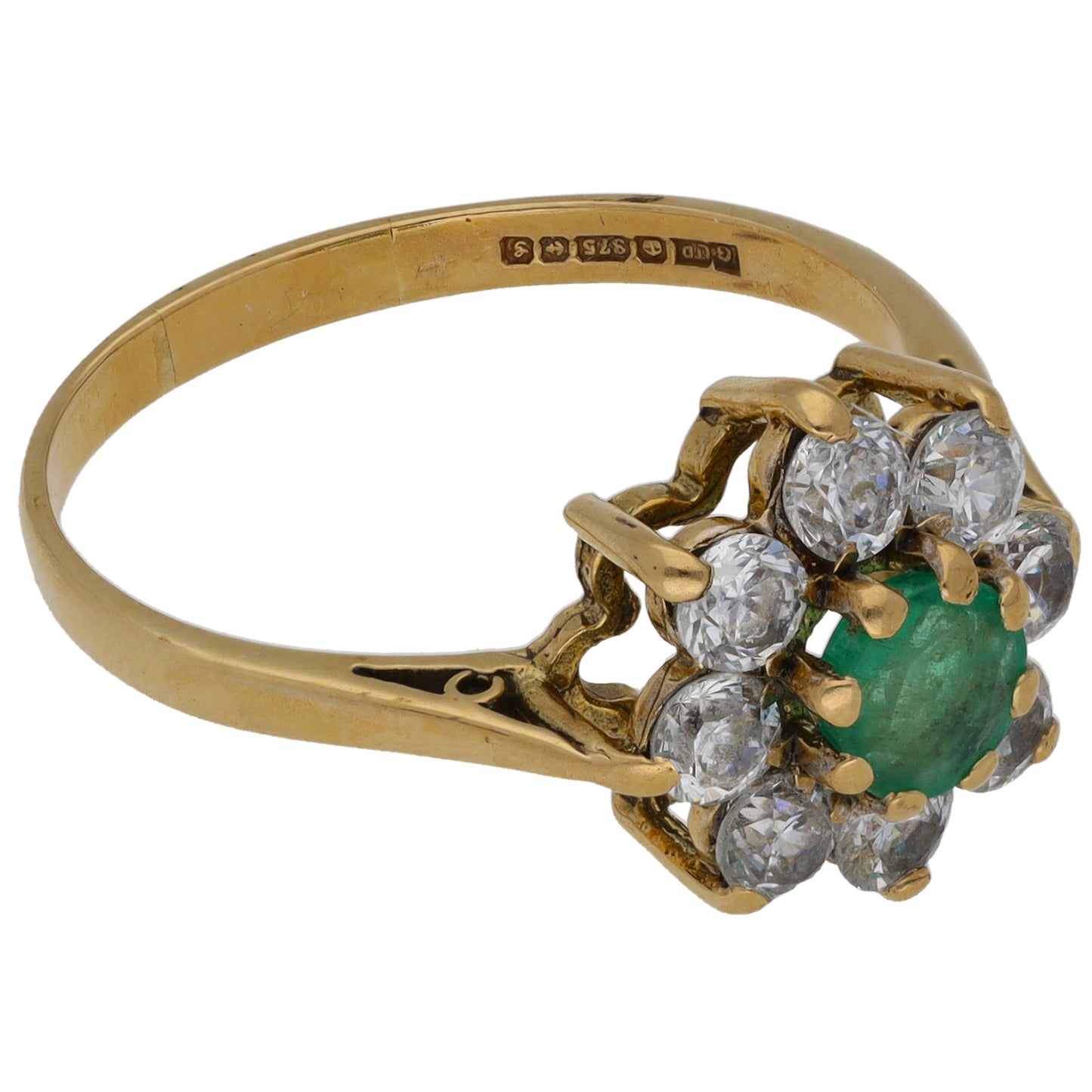 9ct Gold Emerald & Cubic Zirconia Cluster Ring Size P