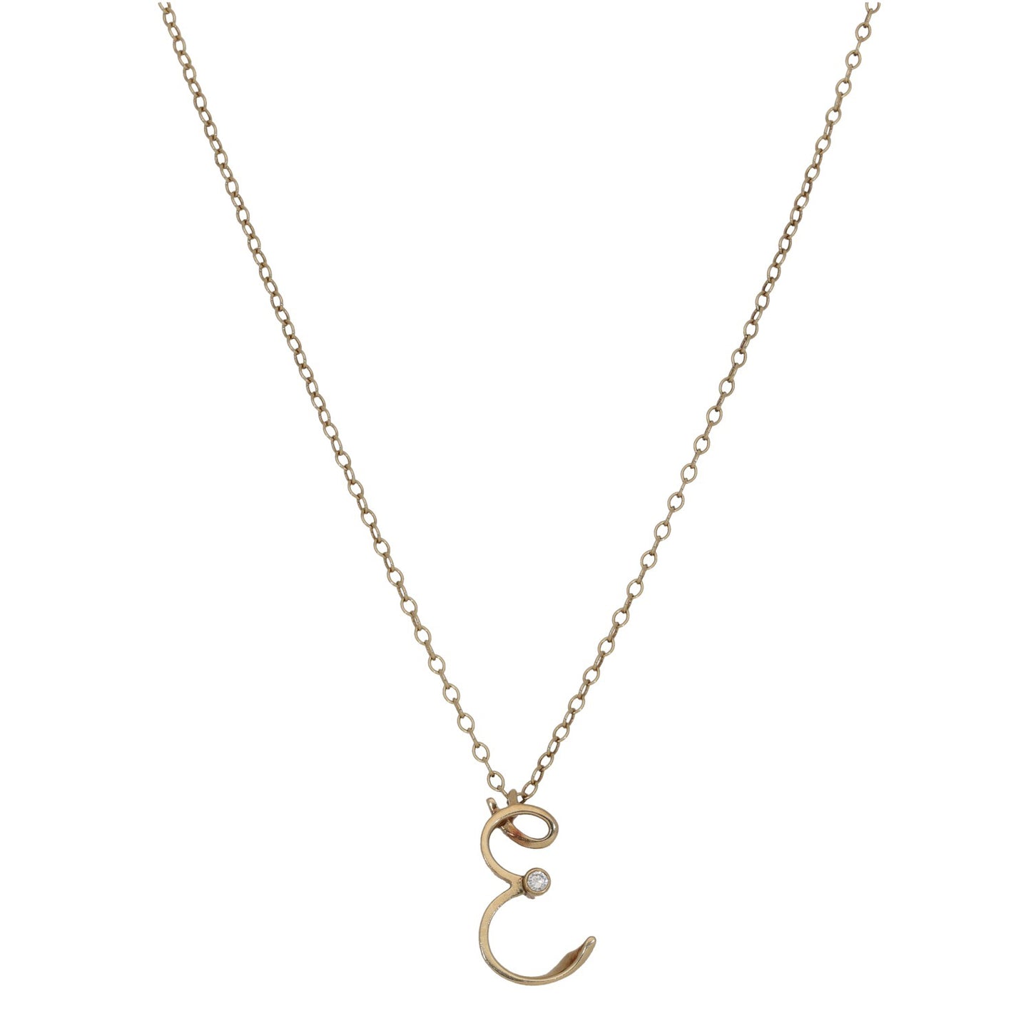 9ct Gold 0.03ct Diamond Initial 'E' Pendant With Chain