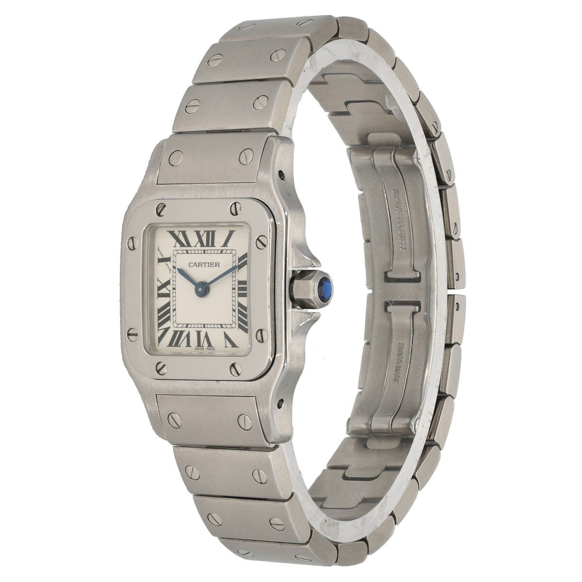 Cartier Santos Galbee W20056D6, cream dial inside stainless steel case and bracelet, front angle image