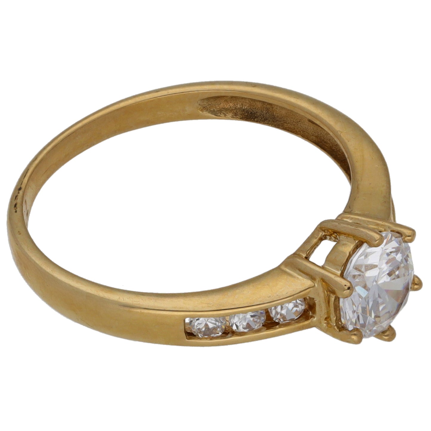 9ct Gold Cubic Zirconia Single Stone Ring With Accents Size P