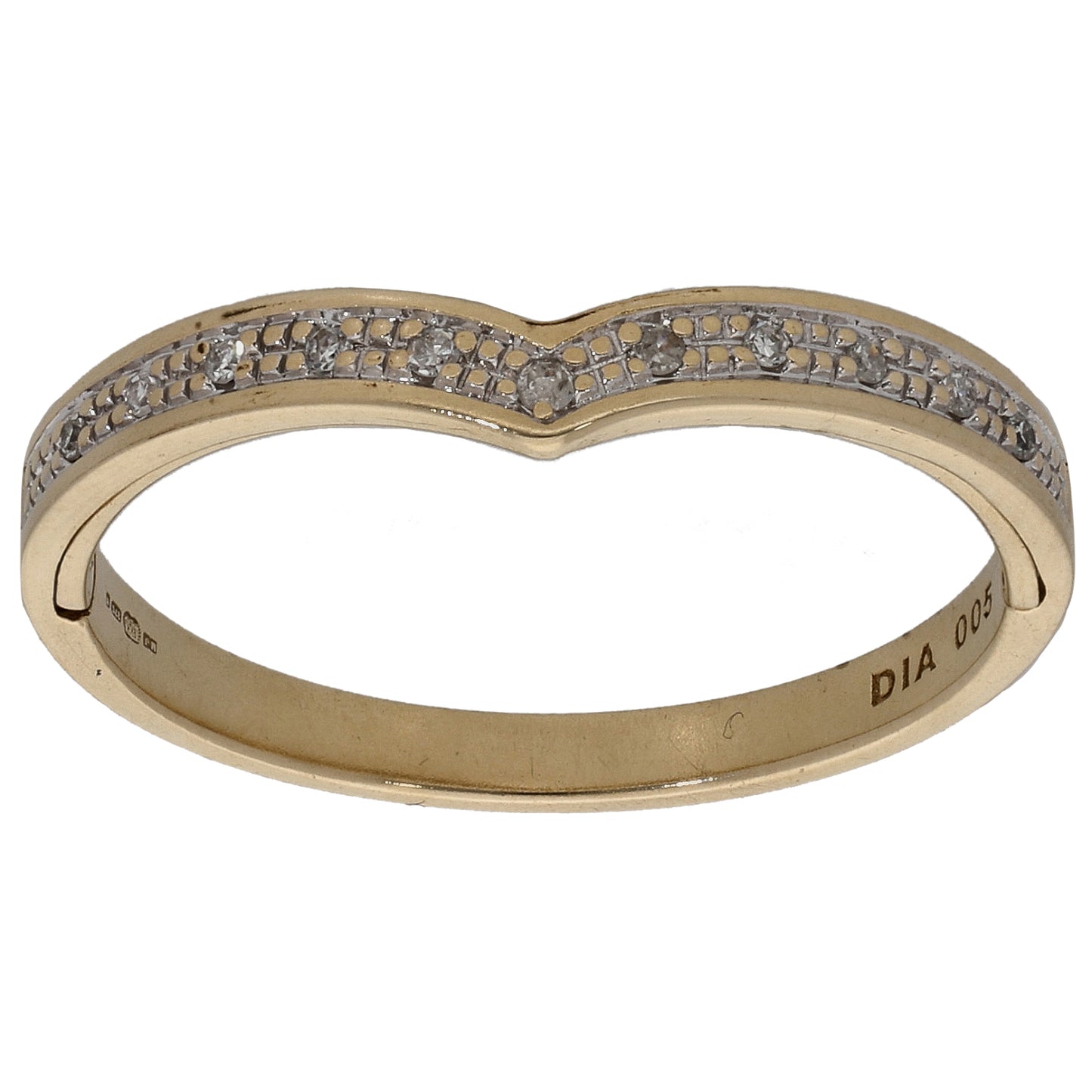9ct Gold 0.05ct Diamond Wishbone Ring Size P
