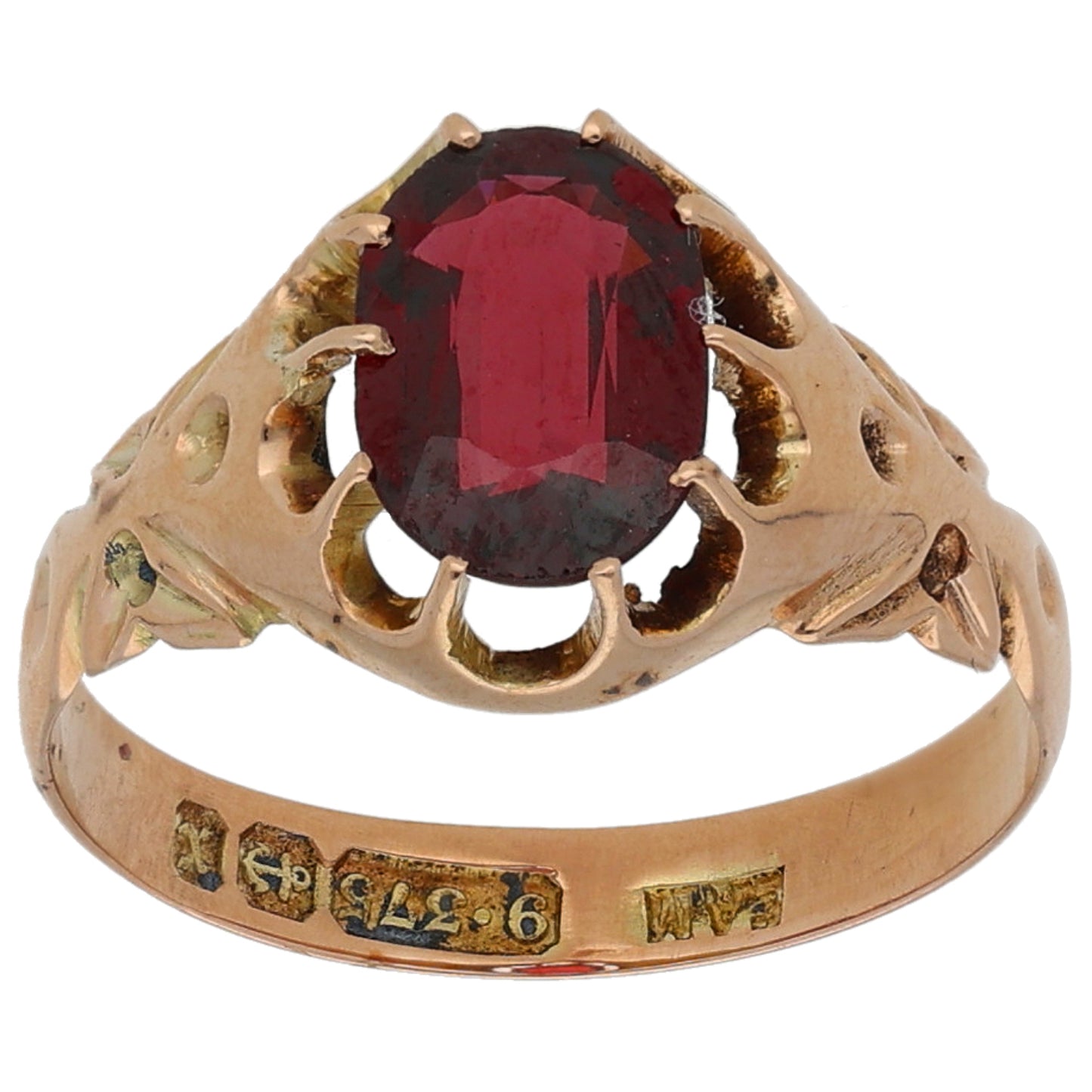 9ct Gold Garnet A&V Stone Set Ring Size Q